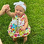 toddler, child, grass, outdoor, holding_hand, colorful_dress, headband, happy, baby, nature, summer, person, cute, smiling, exploring, barefoot, playful, daylight, infant, young_child
