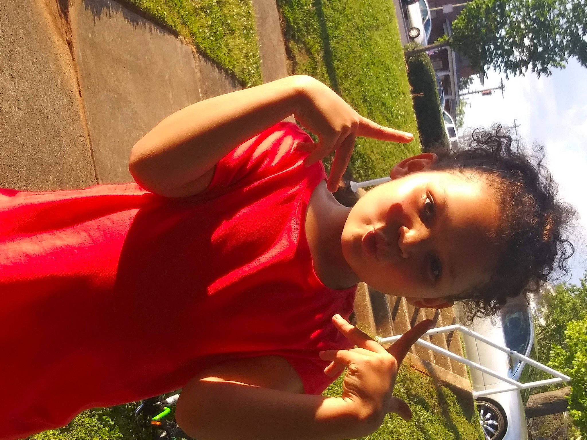 Elisha is registered to the contest to win money with this photo: botany, child, cloud, fun, garden, grass, green, happy, leisure, magenta, people_in_nature, person, plant, recreation, sky, smile, t_shirt, toddler, tree, vacation