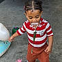 Harlow joined the competition — help win amazing prizes! toddler, child, pacifier, striped_shirt, braided_hair, orange_pants, concrete_floor, inflatable_toy, chalk, footwear, play, outdoor, cute, young_child, person, casual_clothing, walking, small_toy, hair_accessory, daylight