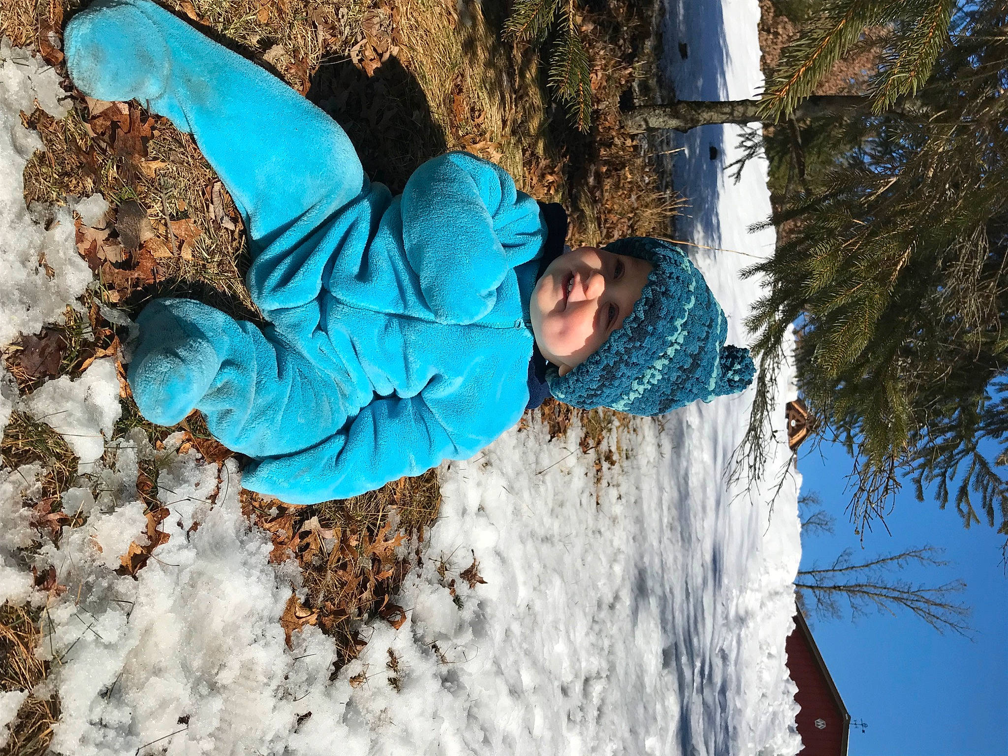 Archer joined the competition — help win amazing prizes! azure, branch, electric_blue, forest, freezing, fun, happy, headwear, joy, leisure, people_in_nature, person, plant, recreation, sky, smile, snow, toddler, tree, trunk