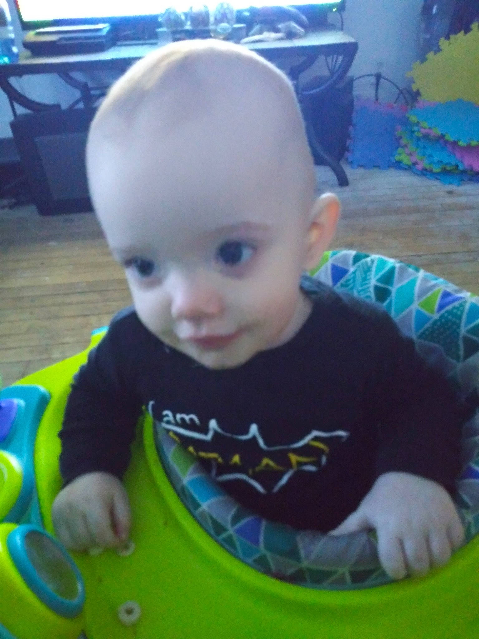 Jayce is registered to the contest to win money with this photo: baby, baby_products, baby_toddler_clothing, cheek, child, cool, electronic_device, eye, iris, person, play, product, skin, smile, toddler, tummy_time