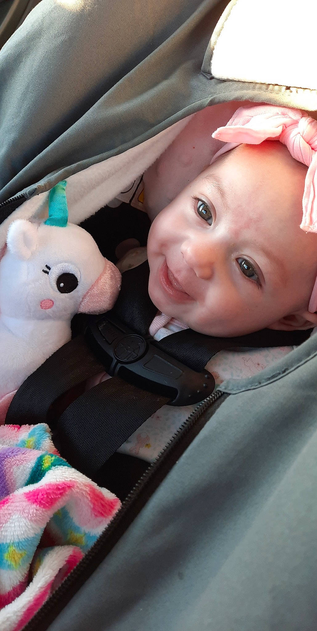 Alaiya is registered to the contest to win money with this photo: baby, baby_toddler_clothing, eye, fun, happy, headgear, human_body, mammal, nose, outerwear, person, pink, skin, smile, stuffed_toy, textile, toddler, toy, vertebrate, white