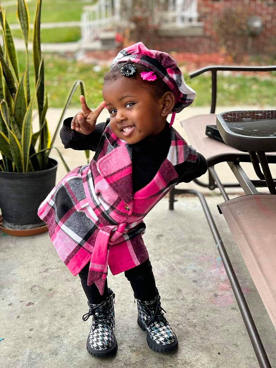 Alayah joined the competition — help win amazing prizes! baby, baby_toddler_clothing, child, dance, event, fashion_accessory, flowerpot, fun, happy, houseplant, joy, leisure, magenta, person, pink, plant, recreation, sandal, smile, sneakers
