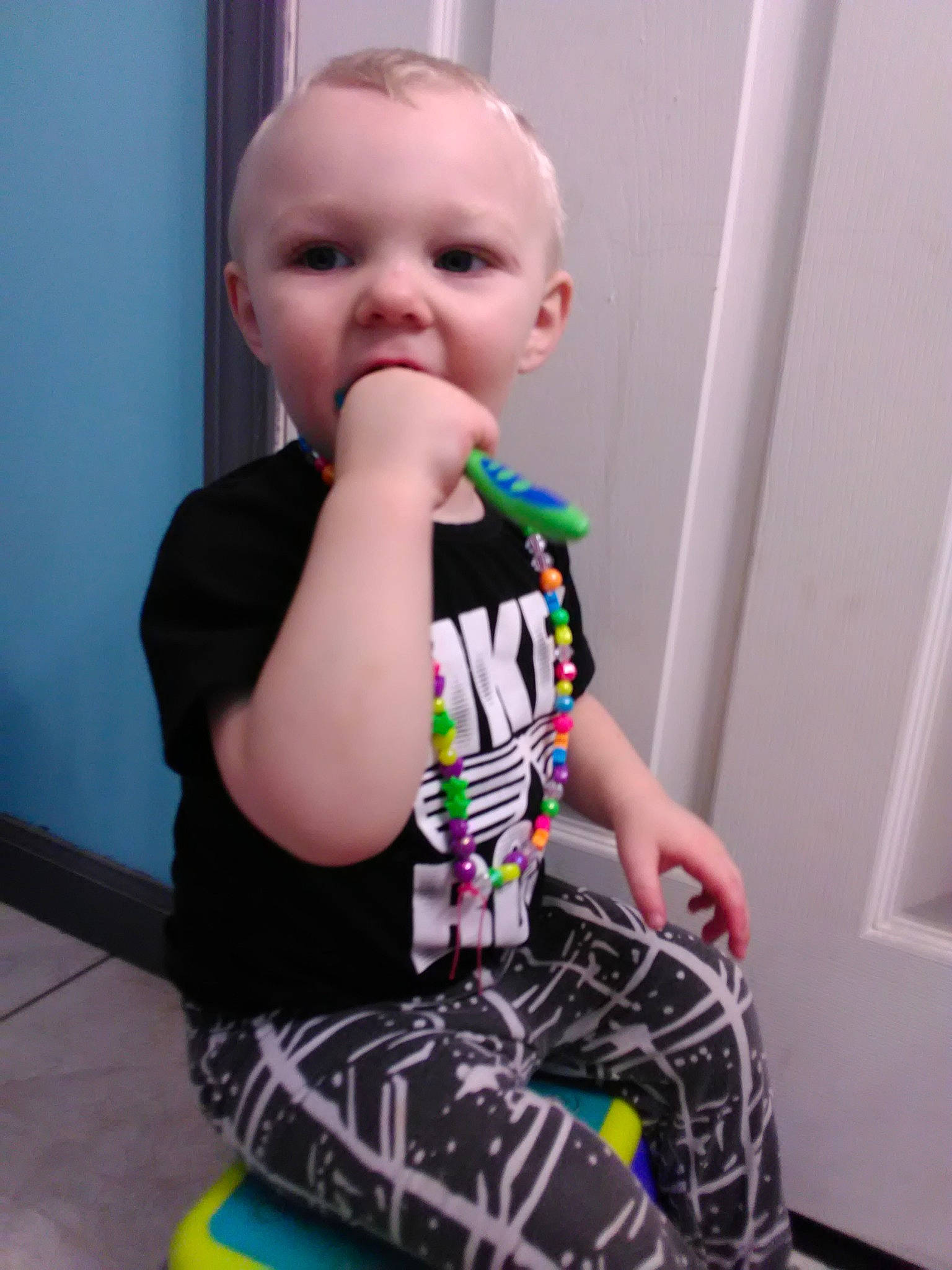 Liam joined the competition — help win amazing prizes! arm, baby, baby_toddler_clothing, child, cool, design, finger, flooring, fun, gadget, neck, outerwear, pattern, person, plaid, sitting, sleeve, standing, t_shirt, thumb