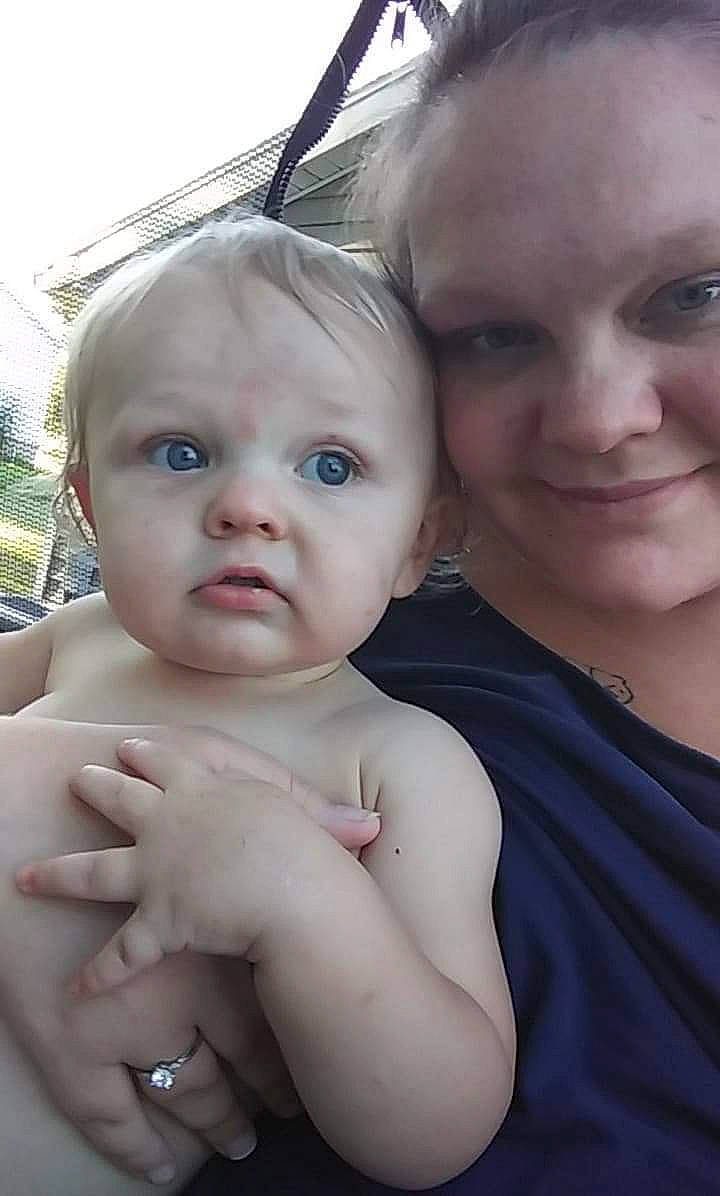 Randall is registered to the contest to win money with this photo: baby, cheek, child, chin, eye, face, forehead, head, iris, joy, lip, mother, nose, person, skin, smile, toddler