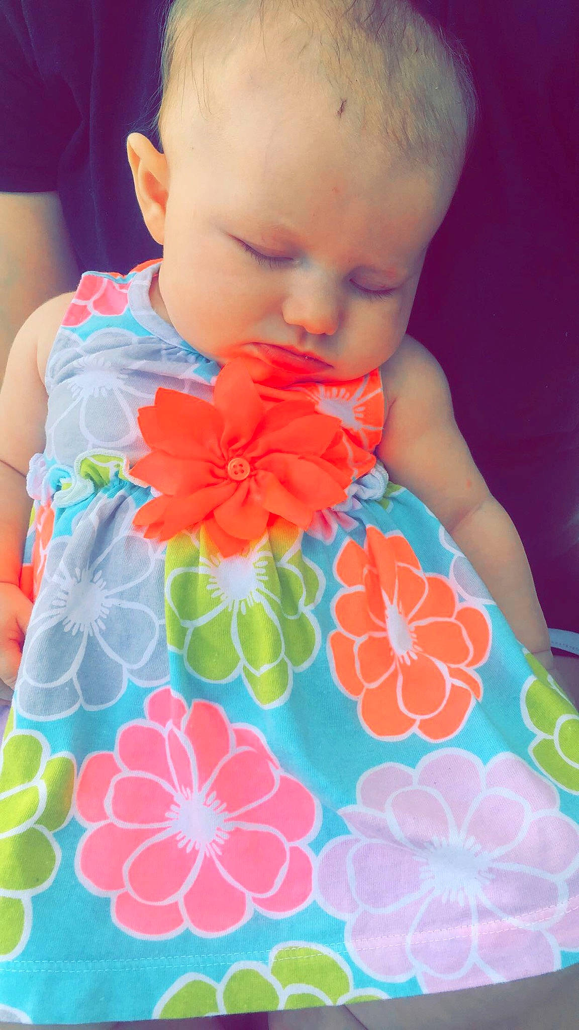 Maisley joined the competition — help win amazing prizes! aqua, baby, baby_toddler_clothing, child, clothing, dress, flower, linens, neck, pattern, peach, person, petal, pink, plant, product, ruffle, textile, toddler, turquoise