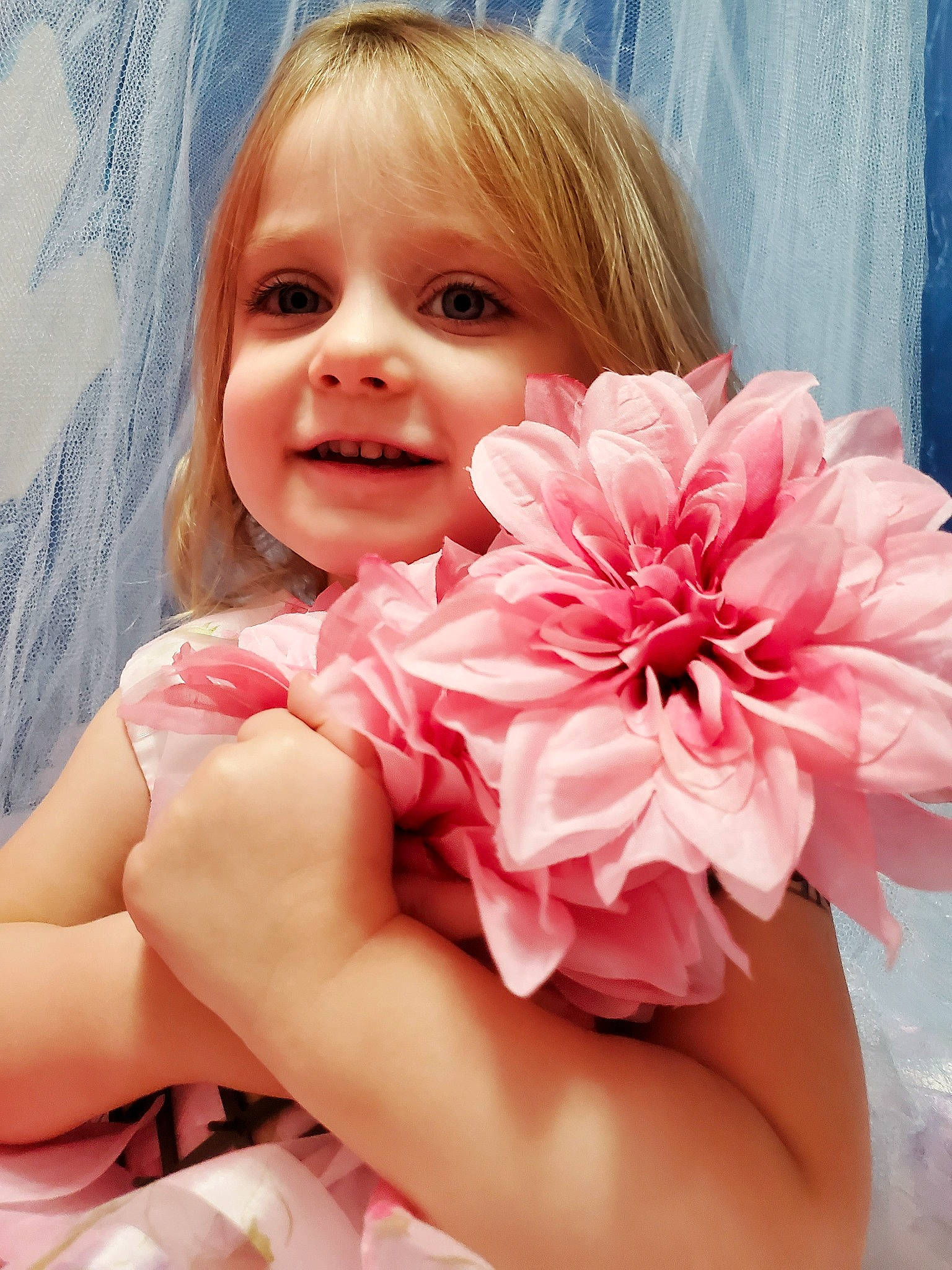 Natalee joined the competition — help win amazing prizes! baby, cheek, child, cut_flowers, flower, hand, joy, person, petal, pink, plant, smile, toddler
