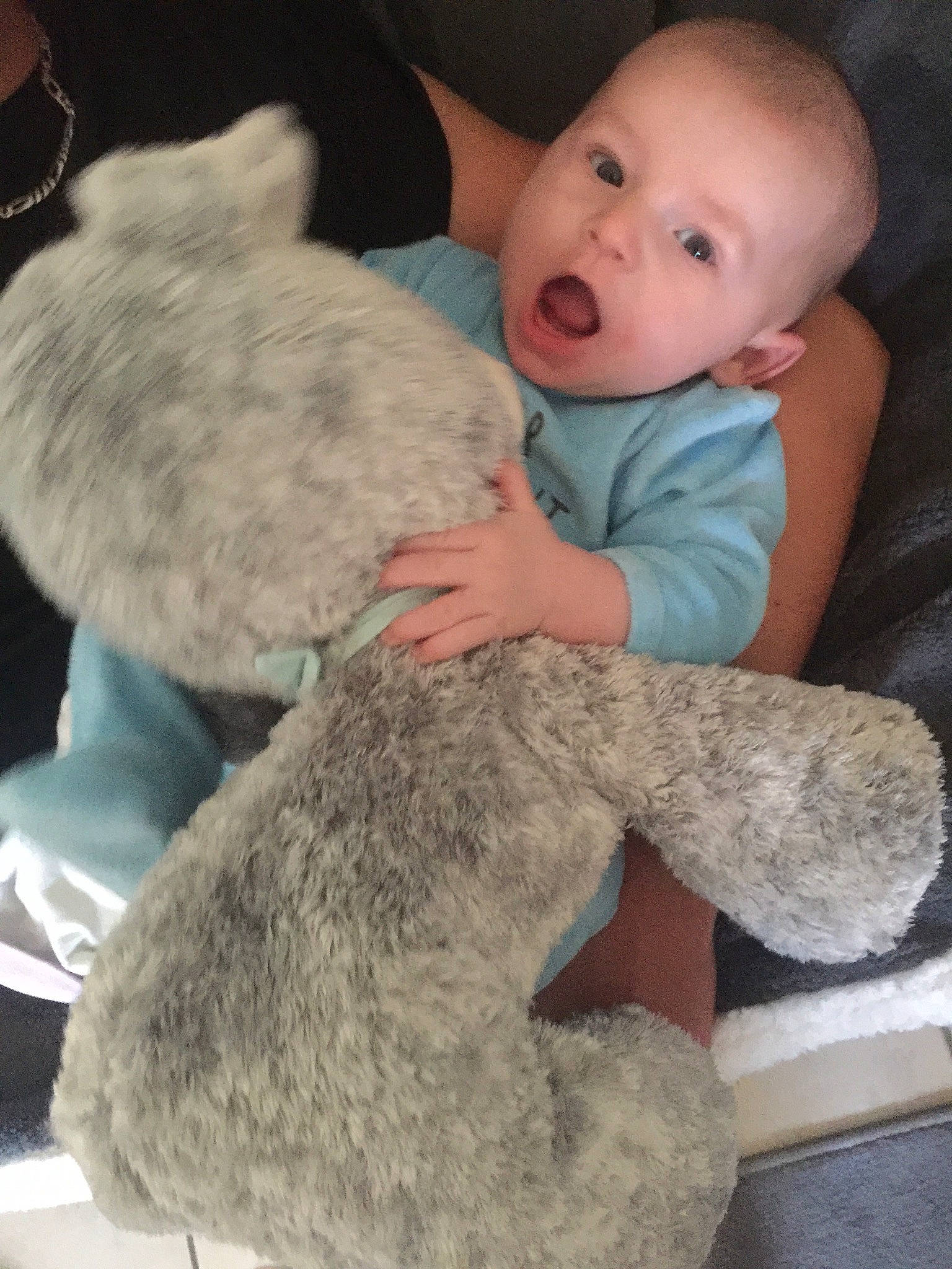 Ilan participe au concours pour gagner de l'argent avec cette photo : baby, child, ear, fur, nose, person, skin, stuffed_toy, surprise, teddy_bear, toddler, toy