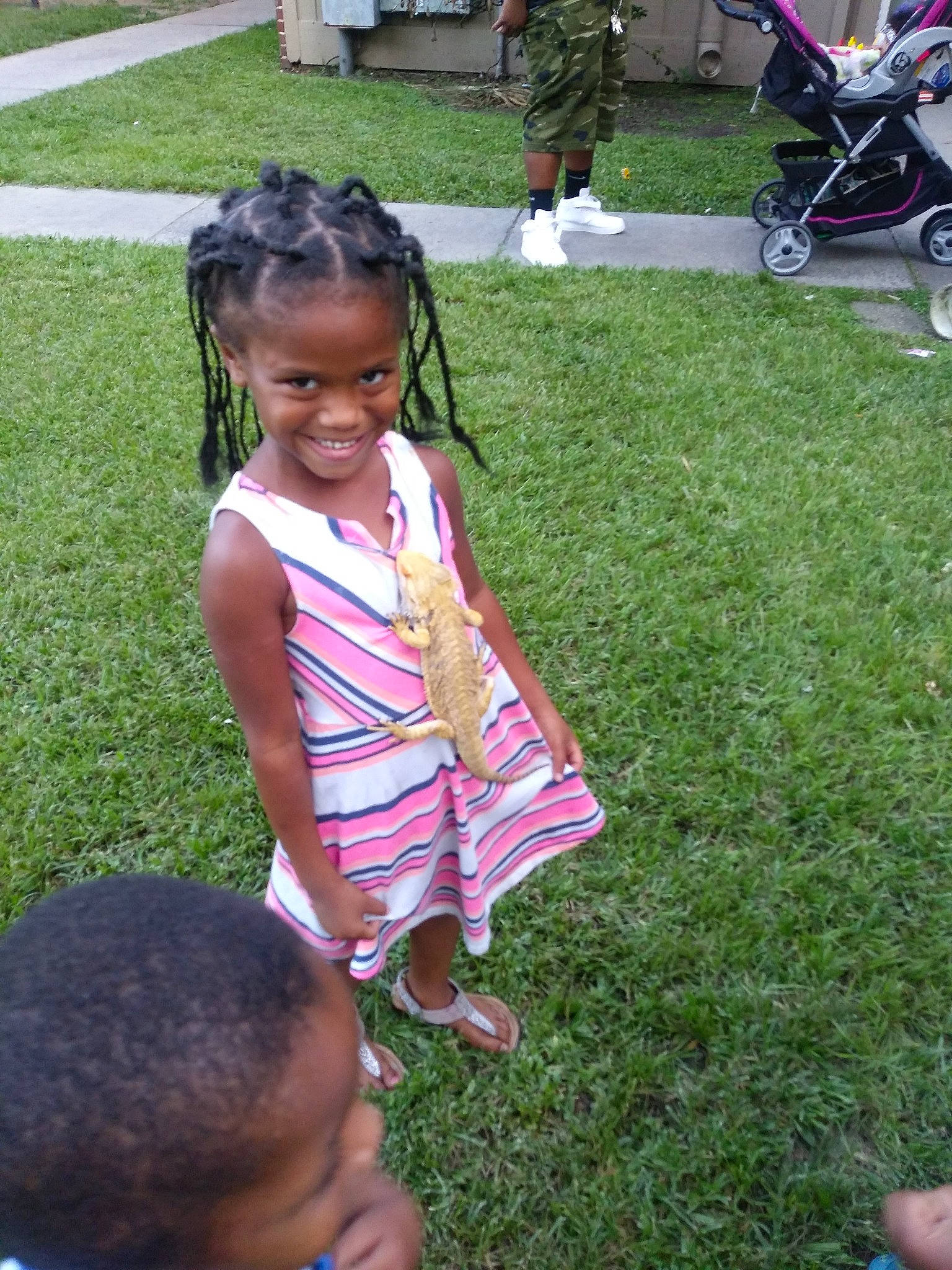 Byranae is registered to the contest to win money with this photo: child, day, fun, girl, grass, joy, lawn, person, picnic, pink, plant, play, recreation, smile, summer, toddler, tree, vacation