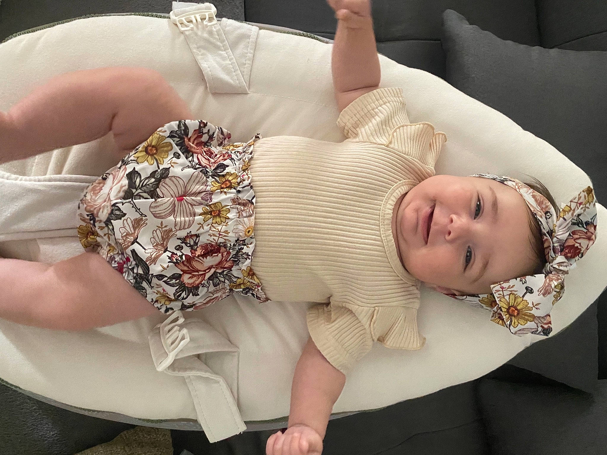 Ava participe au concours pour gagner de l'argent avec cette photo : baby, baby_products, baby_sleeping, baby_toddler_clothing, child, comfort, eyelash, fashion_accessory, fashion_design, happy, headgear, human_leg, linens, pattern, person, product, sleeve, textile, thigh, toddler