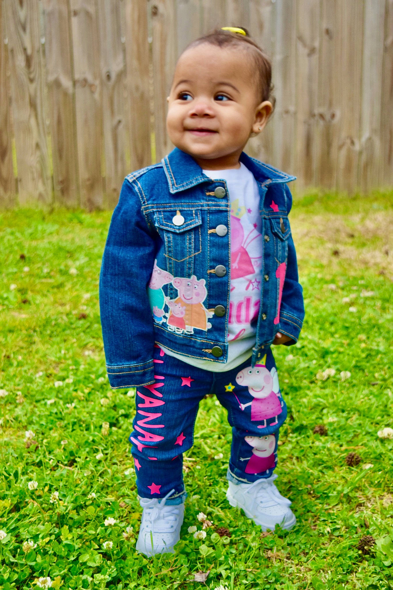 Eliyanah is registered to the contest to win money with this photo: baby, baby_toddler_clothing, child, dress, electric_blue, eye, face, grass, happy, head, joy, leaf, outerwear, people_in_nature, person, plant, sleeve, smile, t_shirt, toddler