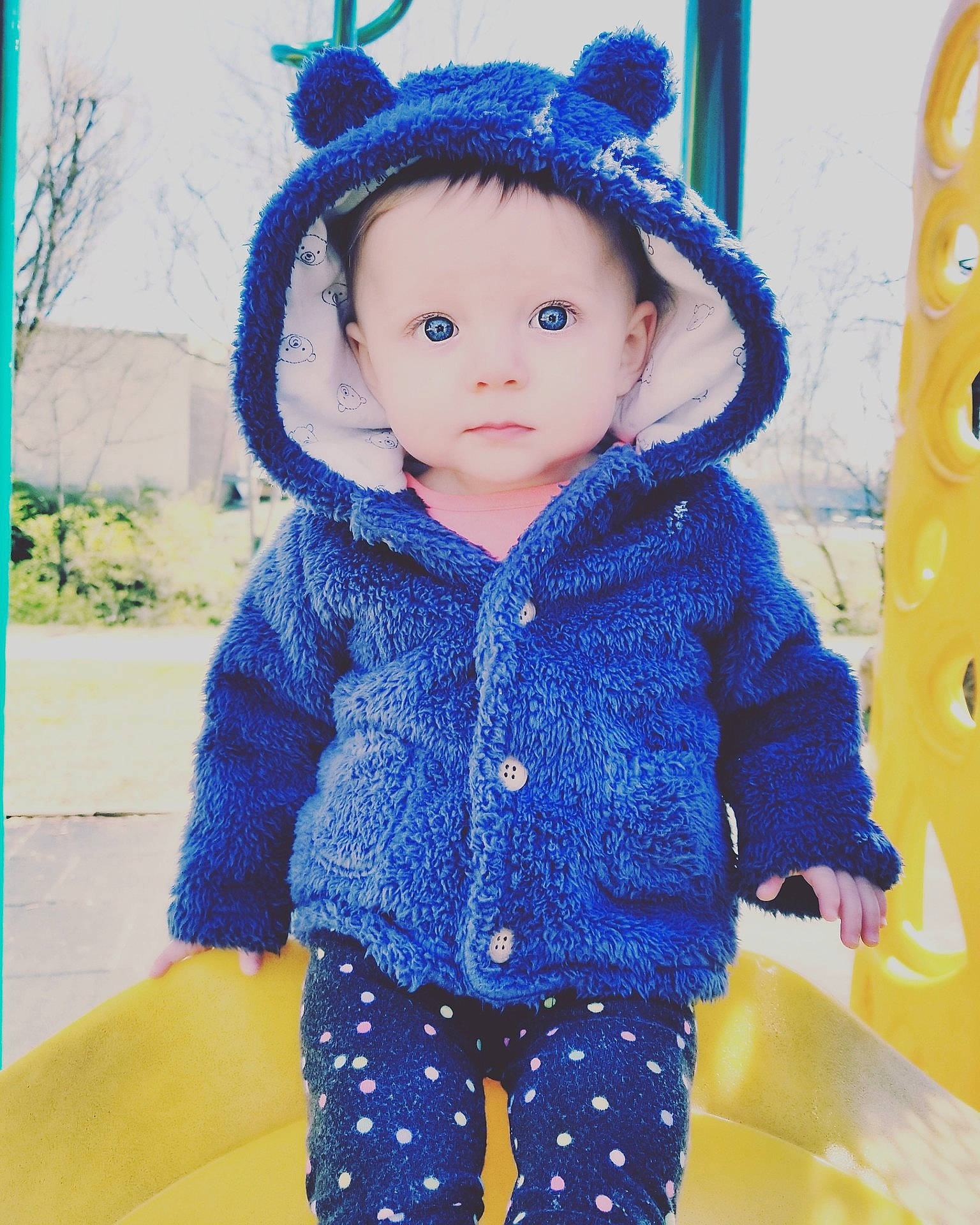 Alesana is registered to the contest to win money with this photo: blue, child, crochet, design, doll, headgear, infant, knitting, material, outerwear, pattern, person, sweater, toddler, toy, wool, woolen