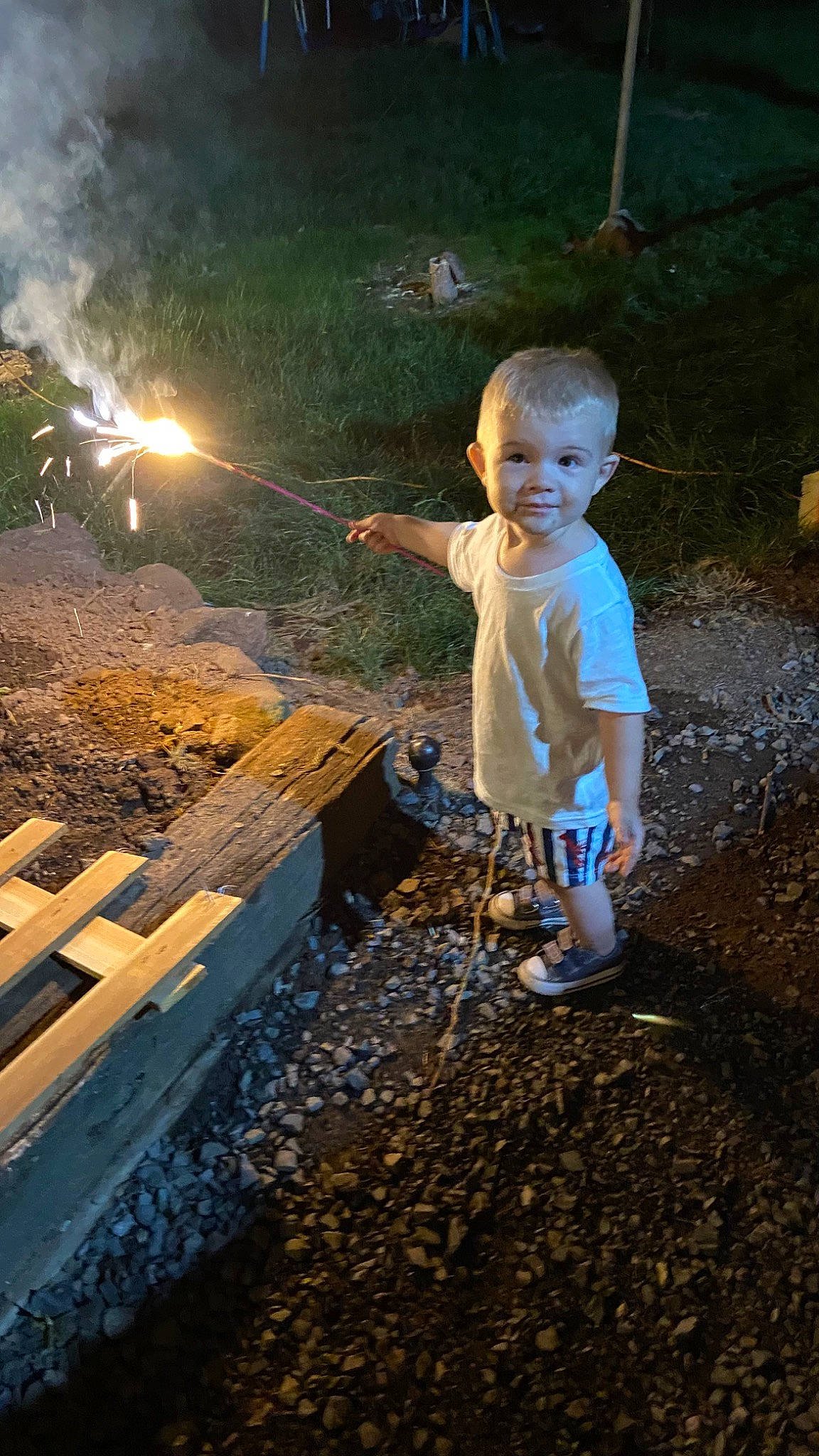 Winter is registered to the contest to win money with this photo: baby, child, flash_photography, fun, grass, happy, landscape, leaf, leisure, people_in_nature, person, play, recreation, shorts, smile, soil, street_light, sunlight, t_shirt, toddler