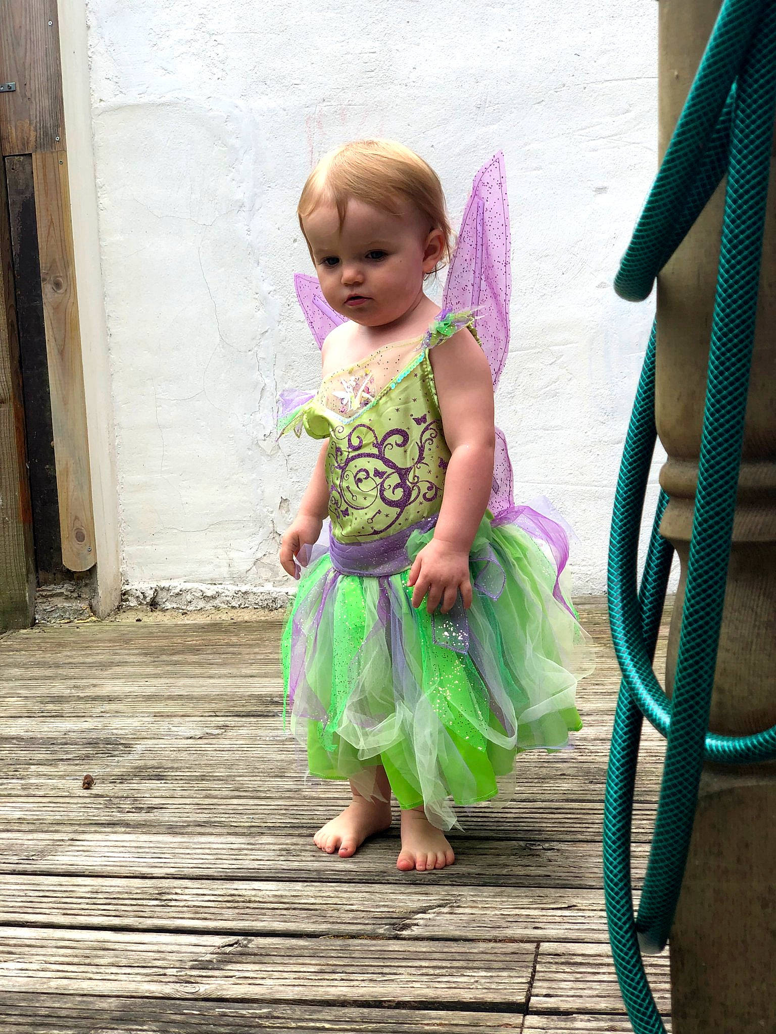 Dorothy joined the competition — help win amazing prizes! baby_toddler_clothing, barefoot, child, costume, dress, fun, green, person, pink, play, purple, smile, summer, toddler, vacation, water