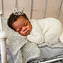 newborn, baby, sleeping, crown, blanket, knitwear, bed, cozy, infant, soft, cute, resting, peaceful, child, portrait, indoor, white, gray, tiny, warm
