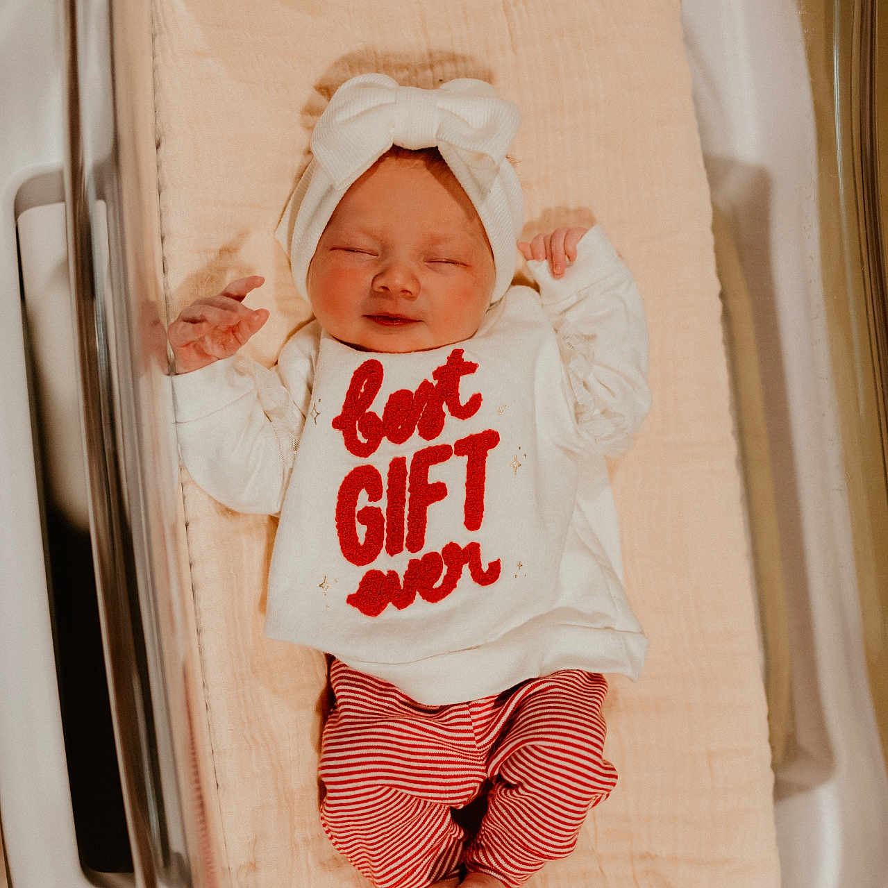 Paisley joined the competition — help win amazing prizes! baby, bed, blanket, bonnet, clothing, cradle, crib, cushion, face, furniture, hat, head, homedecor, indoors, infantbed, newborn, pajamas, person, photography, portrait