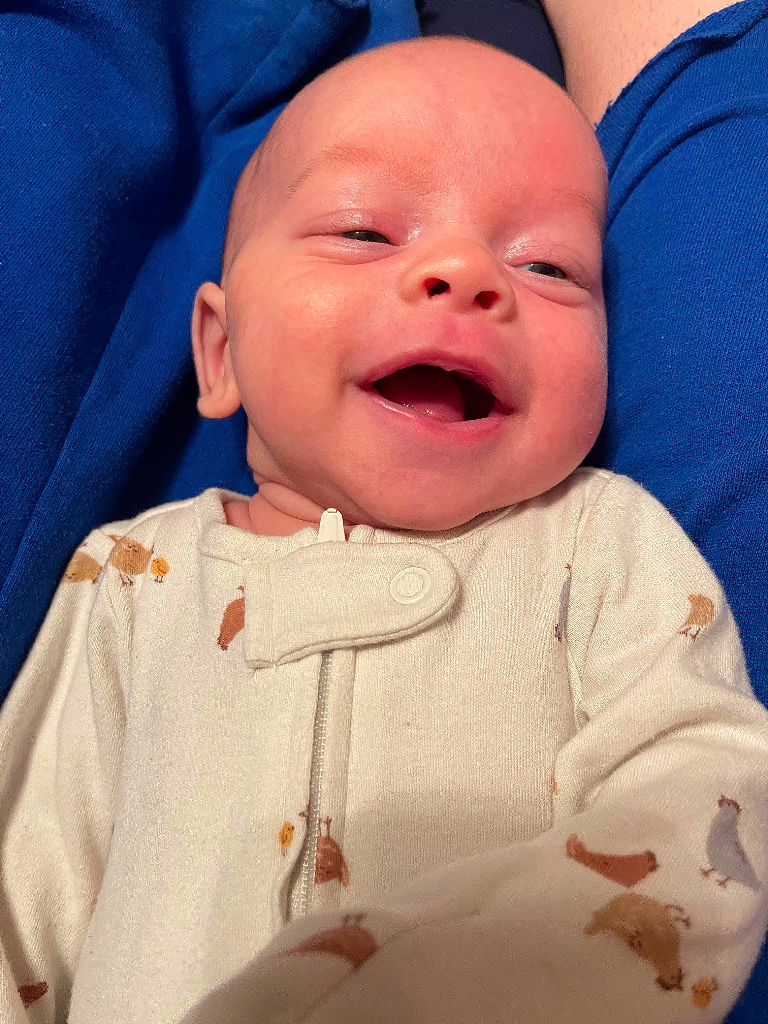 Luca joined the competition — help win amazing prizes! baby, baby_laughing, baby_toddler_clothing, blue, cheek, chin, comfort, eye, face, finger, gesture, happy, head, lip, mouth, nose, person, product, skin, sleeve