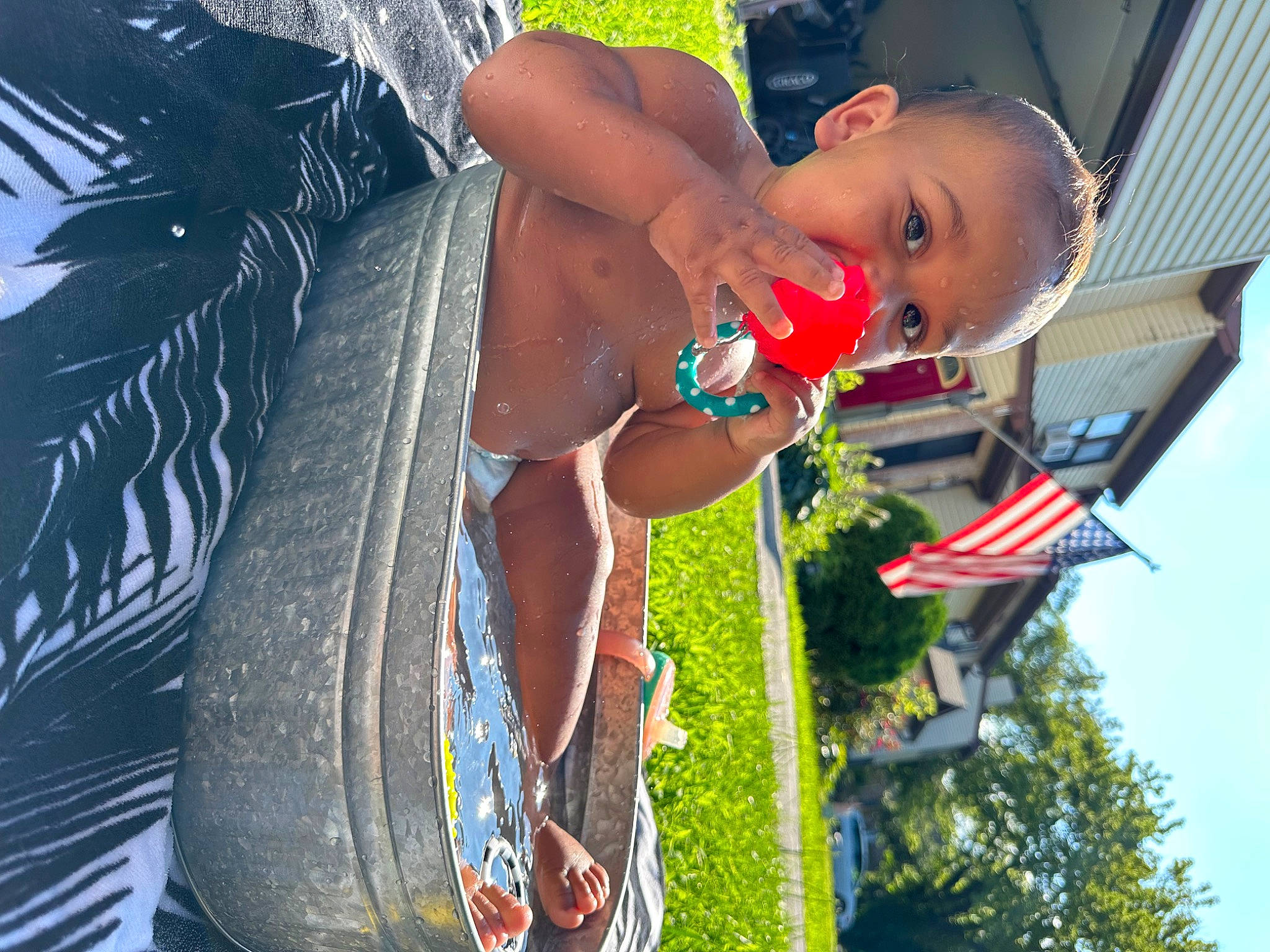 Cairo is registered to the contest to win money with this photo: automotive_tire, barechested, chest, elbow, electric_blue, event, flag, fun, grass, happy, leisure, person, photograph, plant, pole, sky, summer, toddler, tree, trunk