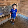 Jeremy joined the competition — help win amazing prizes! child, boy, blue_tshirt, denim_shorts, indoor, wooden_floor, wooden_wall, glass_enclosure, curly_hair, casual_clothing, footwear, socks, standing, looking_away, animal_print, giraffe, young, person, interior, observation