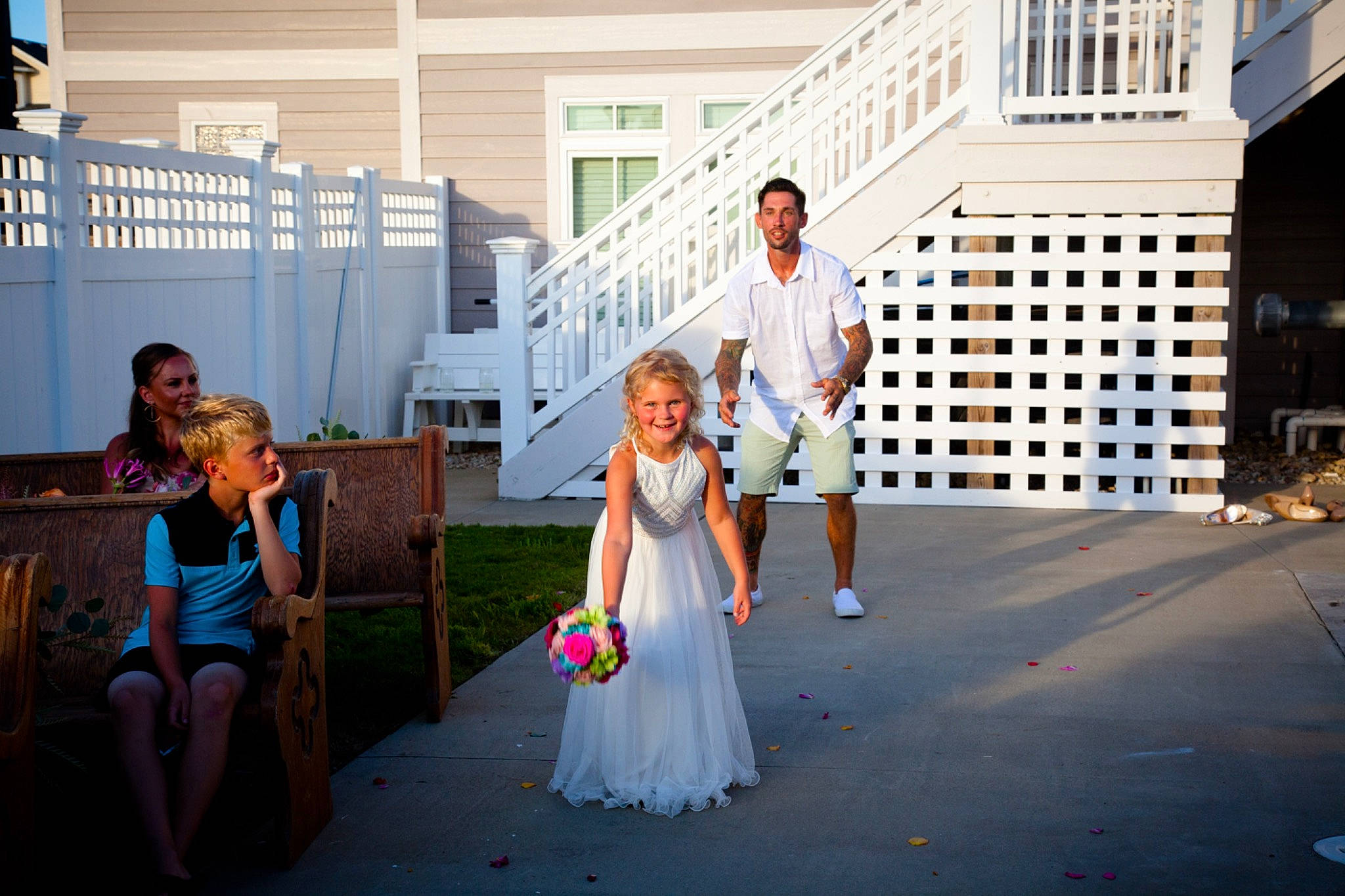 Payton joined the competition — help win amazing prizes! bridal_accessory, bridal_clothing, bridal_party_dress, bride, dress, event, flash_photography, formal_wear, fun, gown, happy, joy, landscape, leisure, marriage, person, toddler, tradition, veil, wedding