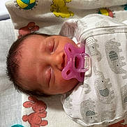 Oakley is registered to the contest to win money with this photo: newborn, baby, pacifier, sleeping, swaddle, elephant_pattern, blanket, bunny_pattern, infant, cute, peaceful, indoors, child, soft, resting, closeup, head, face, pacifier_pink, wrapped