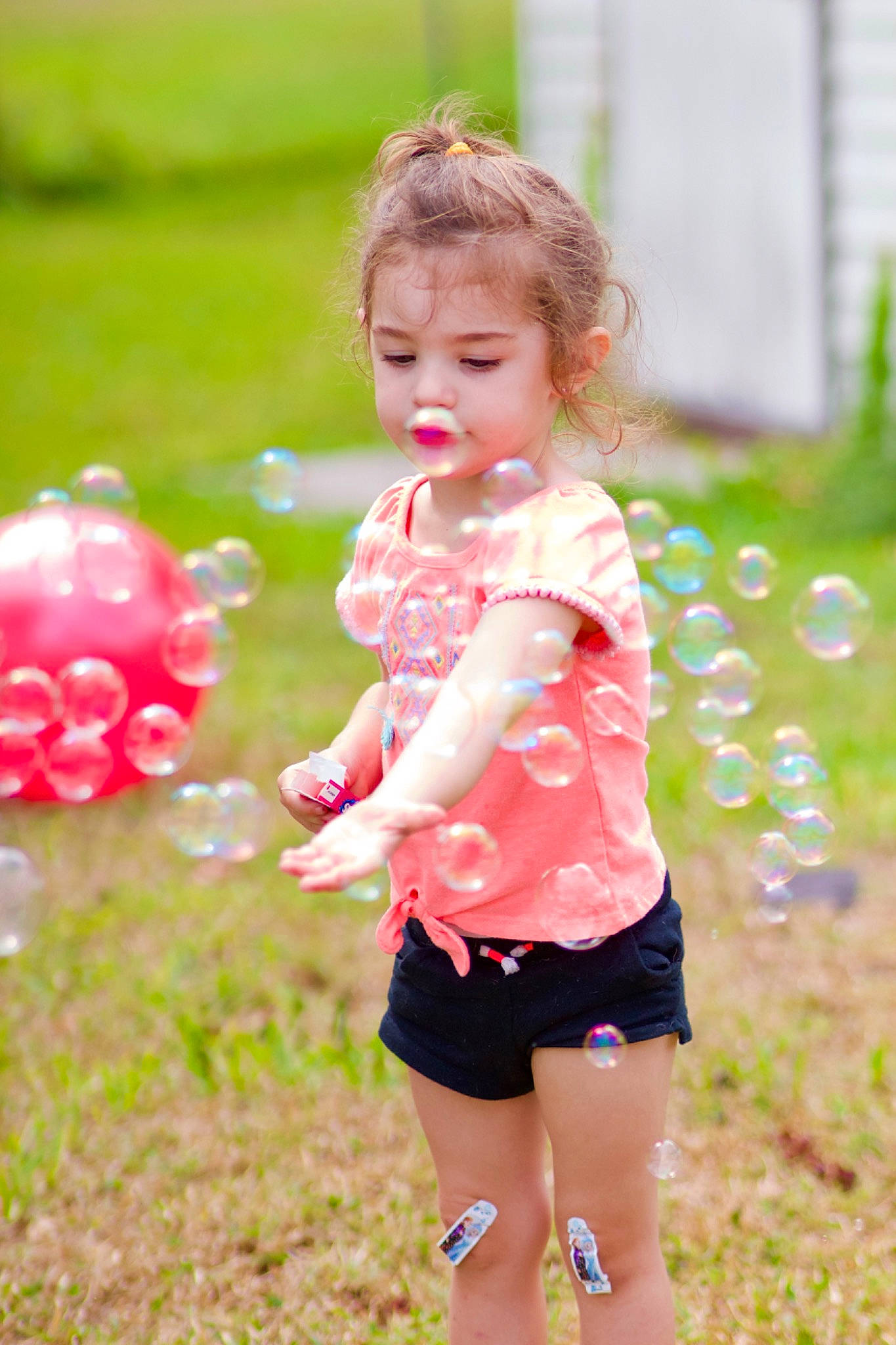 Arabella is registered to the contest to win money with this photo: baby_toddler_clothing, blond, brown_hair, child, fun, grass, grassland, hair, happy, leisure, magenta, meadow, pattern, people_in_nature, person, pink, plant, recreation, shorts, t_shirt