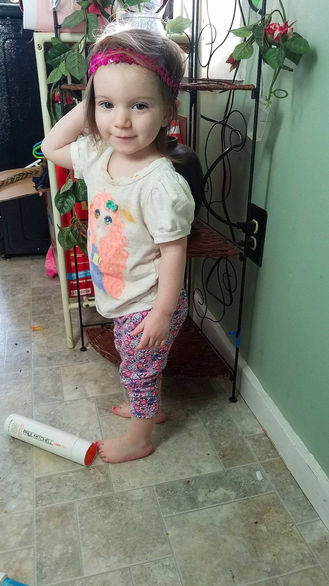 Lucille is registered to the contest to win money with this photo: abdomen, child, girl, joint, pattern, person, pink, product, shoulder, skin, toddler