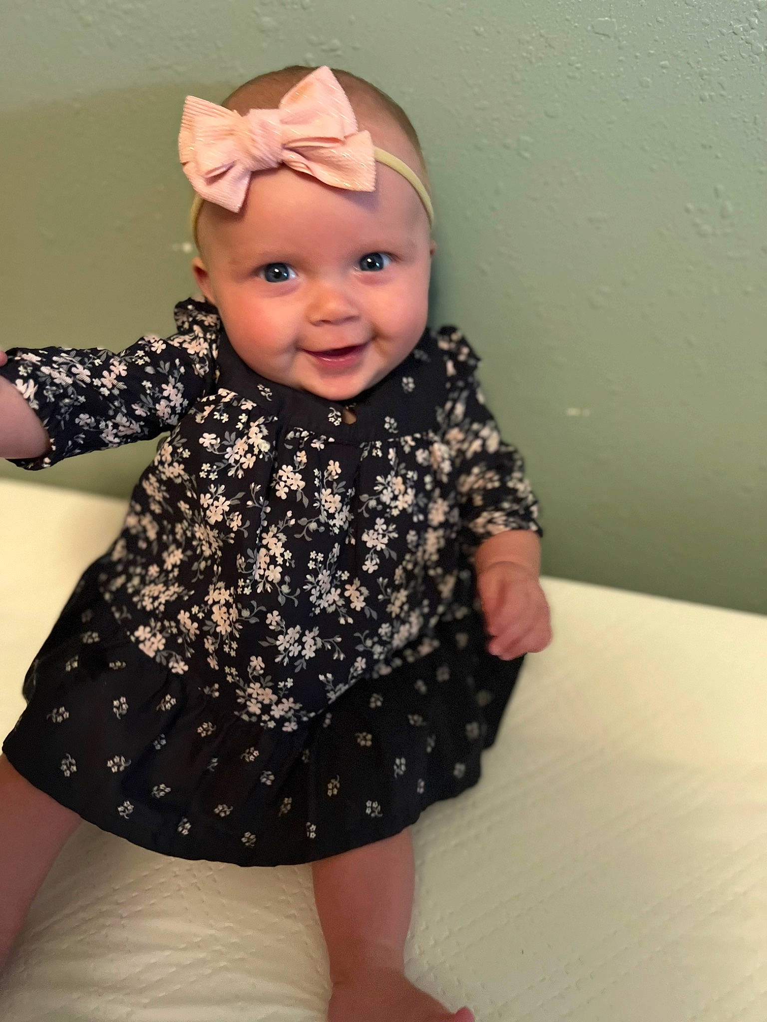 Oaklee joined the competition — help win amazing prizes! baby, baby_toddler_clothing, child, costume_hat, day_dress, face, facial_expression, fun, hairstyle, happy, head, headwear, joy, one_piece_garment, outerwear, pattern, person, pink, skin, sleeve