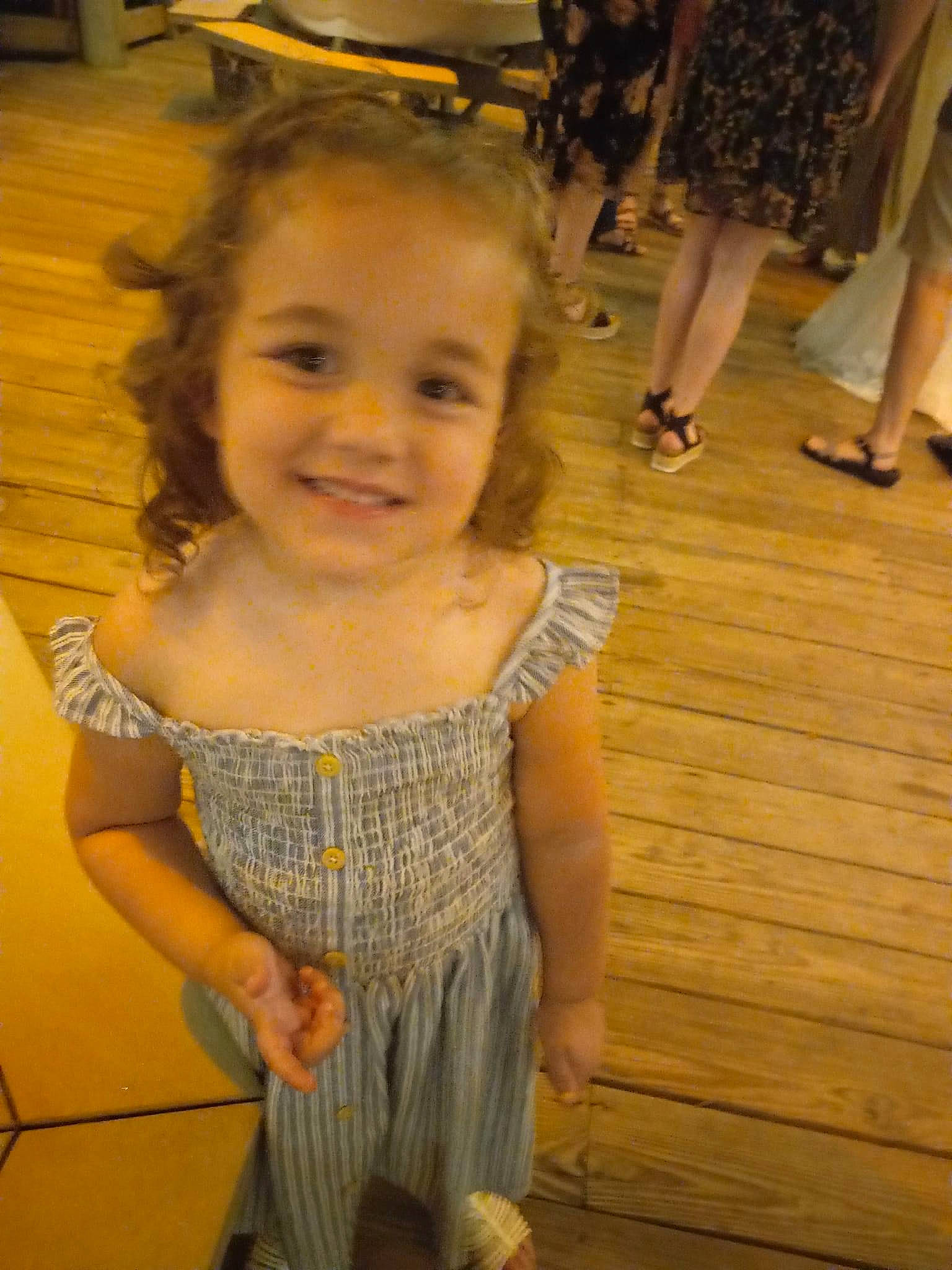 Braylynne is registered to the contest to win money with this photo: child, dress, event, fashion_design, floor, flooring, fun, hair, happy, hardwood, human_body, human_leg, iris, joint, joy, pattern, person, skin, smile, toddler