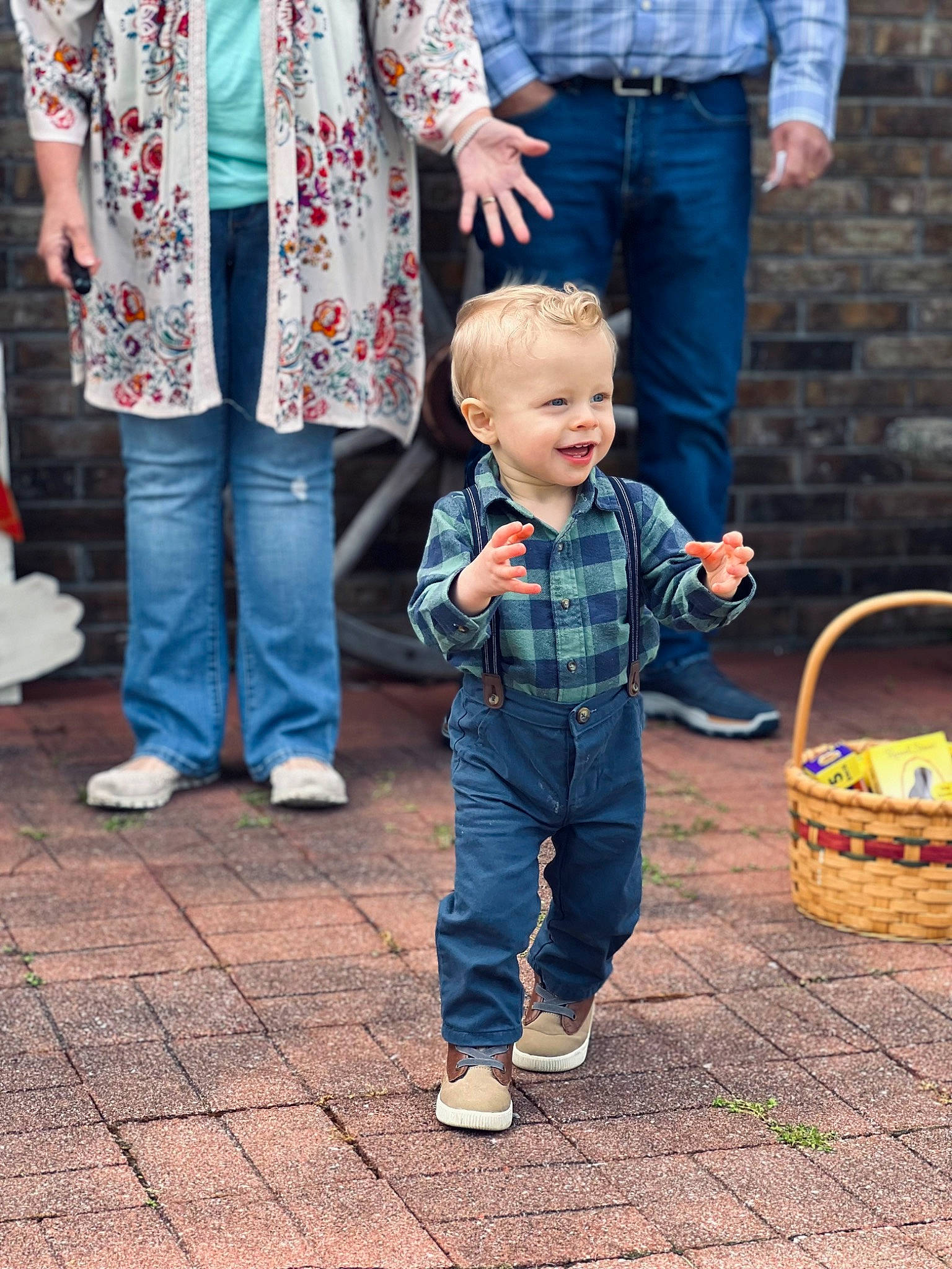 Graham joined the competition — help win amazing prizes! basket, child, event, happy, jeans, joy, leisure, people, people_in_nature, person, picnic_basket, public_space, recreation, shoe, sleeve, smile, sneakers, standing, storage_basket, street_fashion