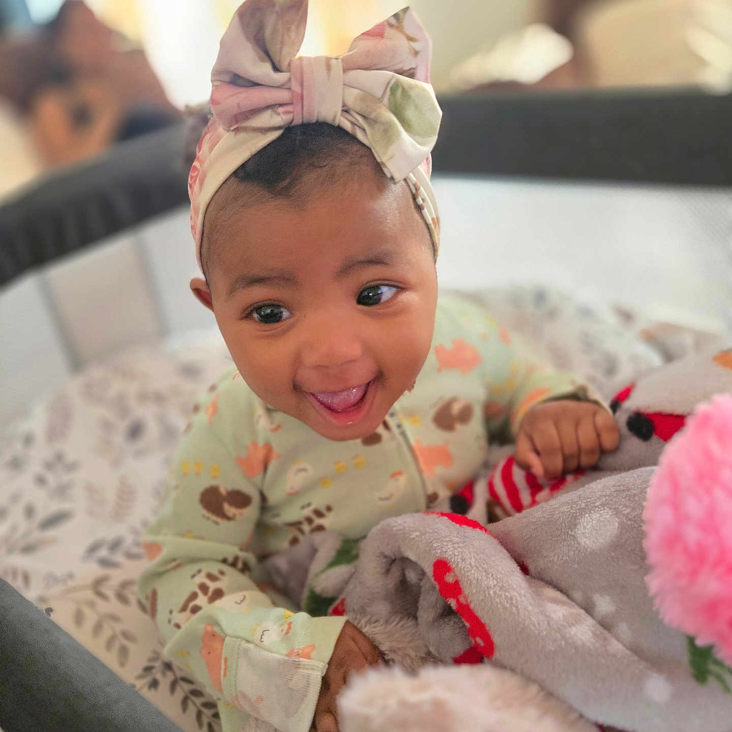 Jayla Grace joined the competition — help win amazing prizes! baby, bodypart, clothing, couch, crib, dress, face, fashion, finger, formalwear, furniture, gown, hand, happy, head, infantbed, person, photography, portrait, smile