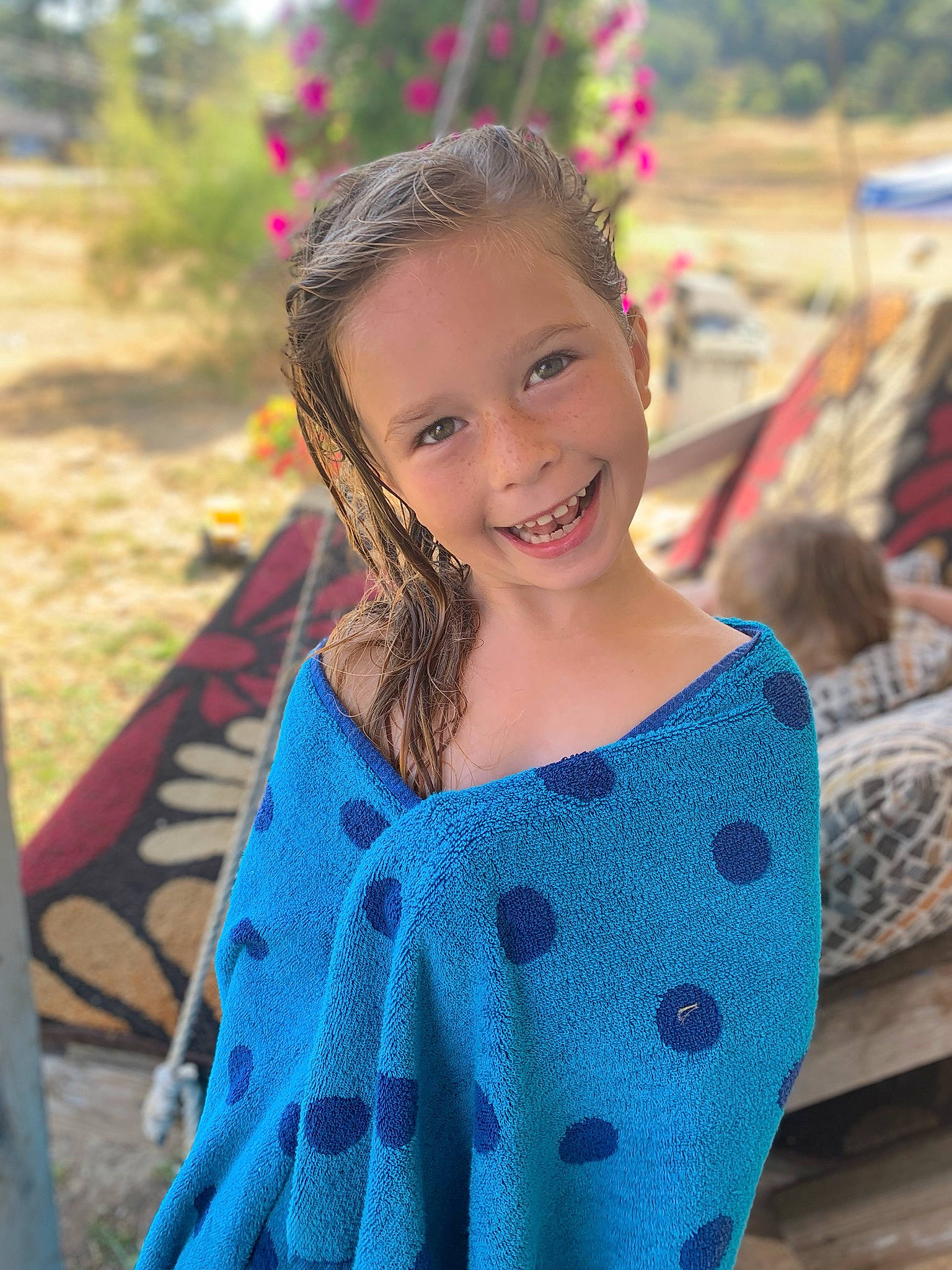 Maycee joined the competition — help win amazing prizes! beauty, blue, child, child_model, design, dress, eye, face, facial_expression, hair, hairstyle, head, joy, pattern, people, person, purple, shoulder, skin, smile