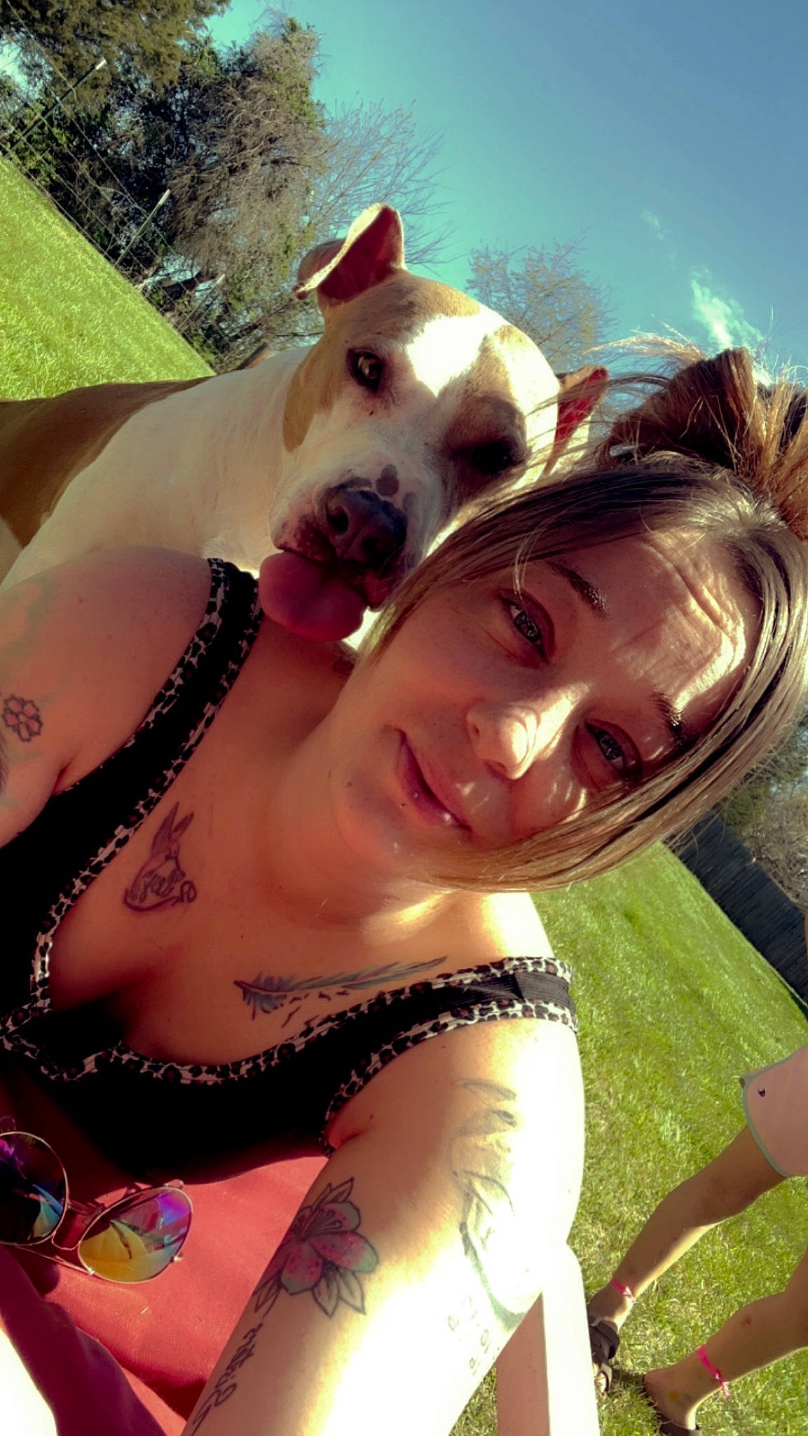 Loki joined the competition — help win amazing prizes! abdomen, black_hair, brassiere, chest, companion_dog, cool, event, eyewear, fawn, flash_photography, fun, grass, happy, jewellery, navel, selfie, smile, summer, thigh, trunk