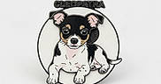 Cleopatra joined the competition — help win amazing prizes! animal, badge, black_and_white, brown_markings, cartoon, circular_design, cleopatra, cute, dog, floppy_ears, illustration, large_eyes, logo, paws, pet, pink_ears, puppy, sitting, tail, white_background
