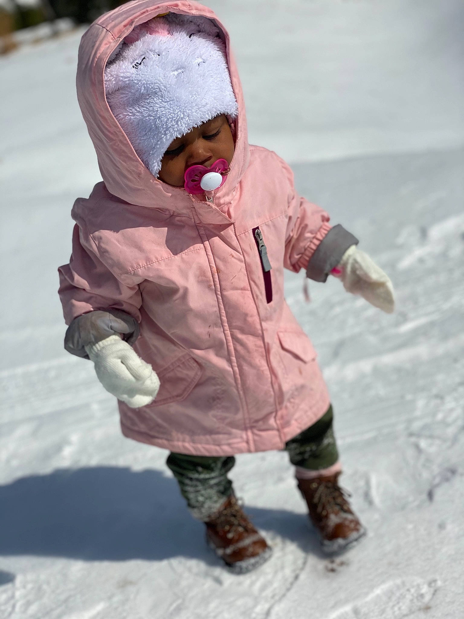 Serenity joined the competition — help win amazing prizes! baby, baby_toddler_clothing, cap, cheek, child, freezing, fun, gesture, headwear, hood, ice_cap, jacket, landscape, outerwear, person, playing_in_the_snow, recreation, sleeve, snow, toddler