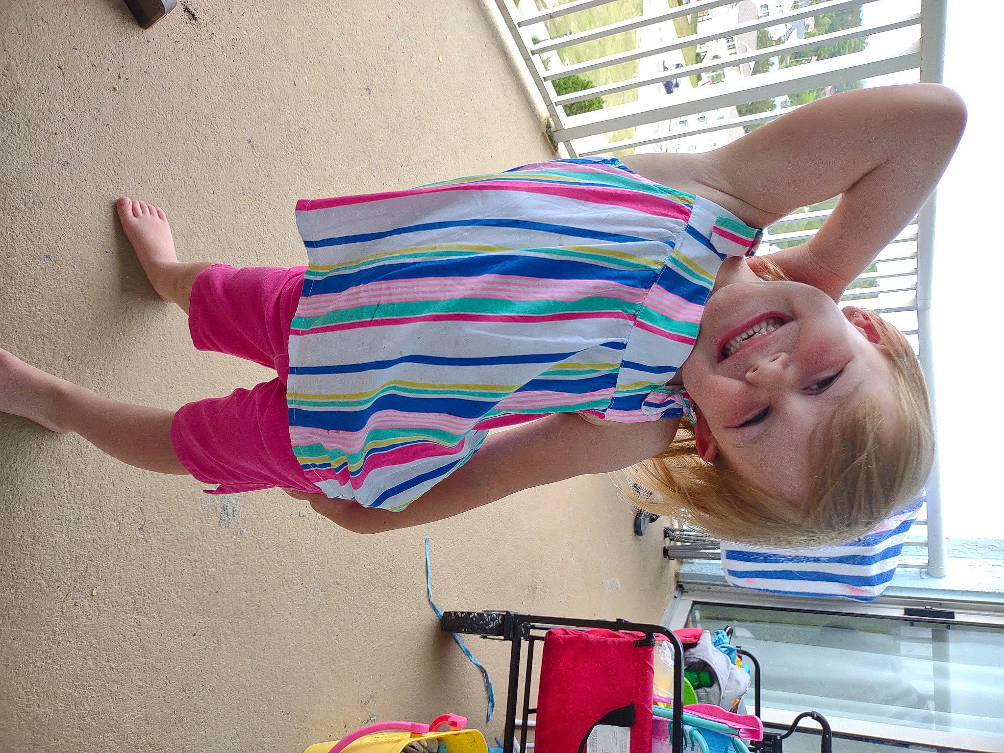 Kenzleigh joined the competition — help win amazing prizes! facial_expression, finger, fun, hairstyle, hand, happy, human_body, joint, joy, knee, leg, person, pink, product, red, shoulder, smile, standing, t_shirt, thigh