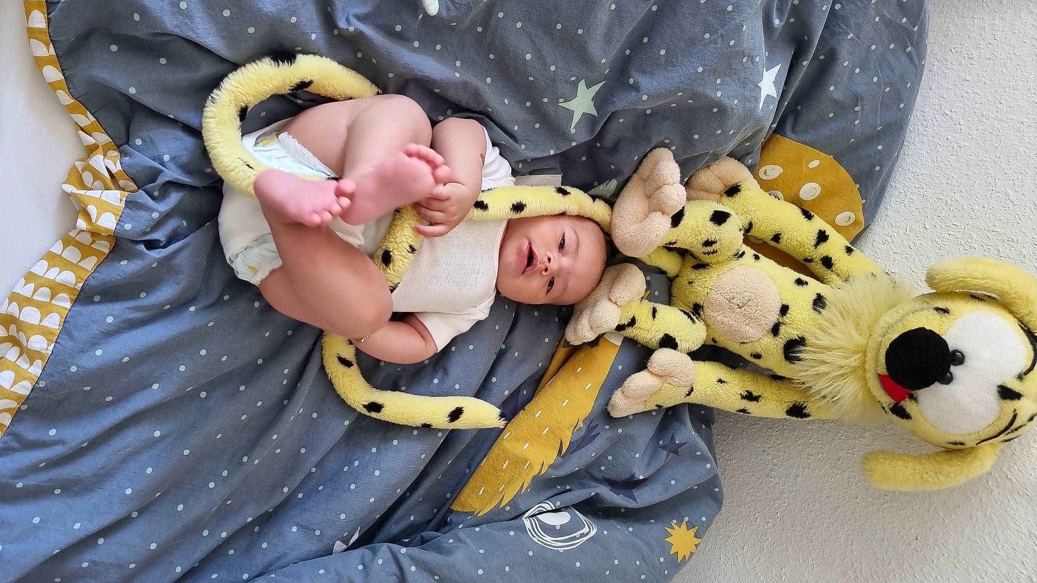 Nazzareno a rejoint le concours — aidez-le/la à gagner de superbes lots ! baby, baby_products, baby_sleeping, baby_toddler_clothing, baby_toys, bed, child, comfort, fun, happy, linens, pattern, person, plush, room, sitting, sock, stuffed_toy, textile, toddler