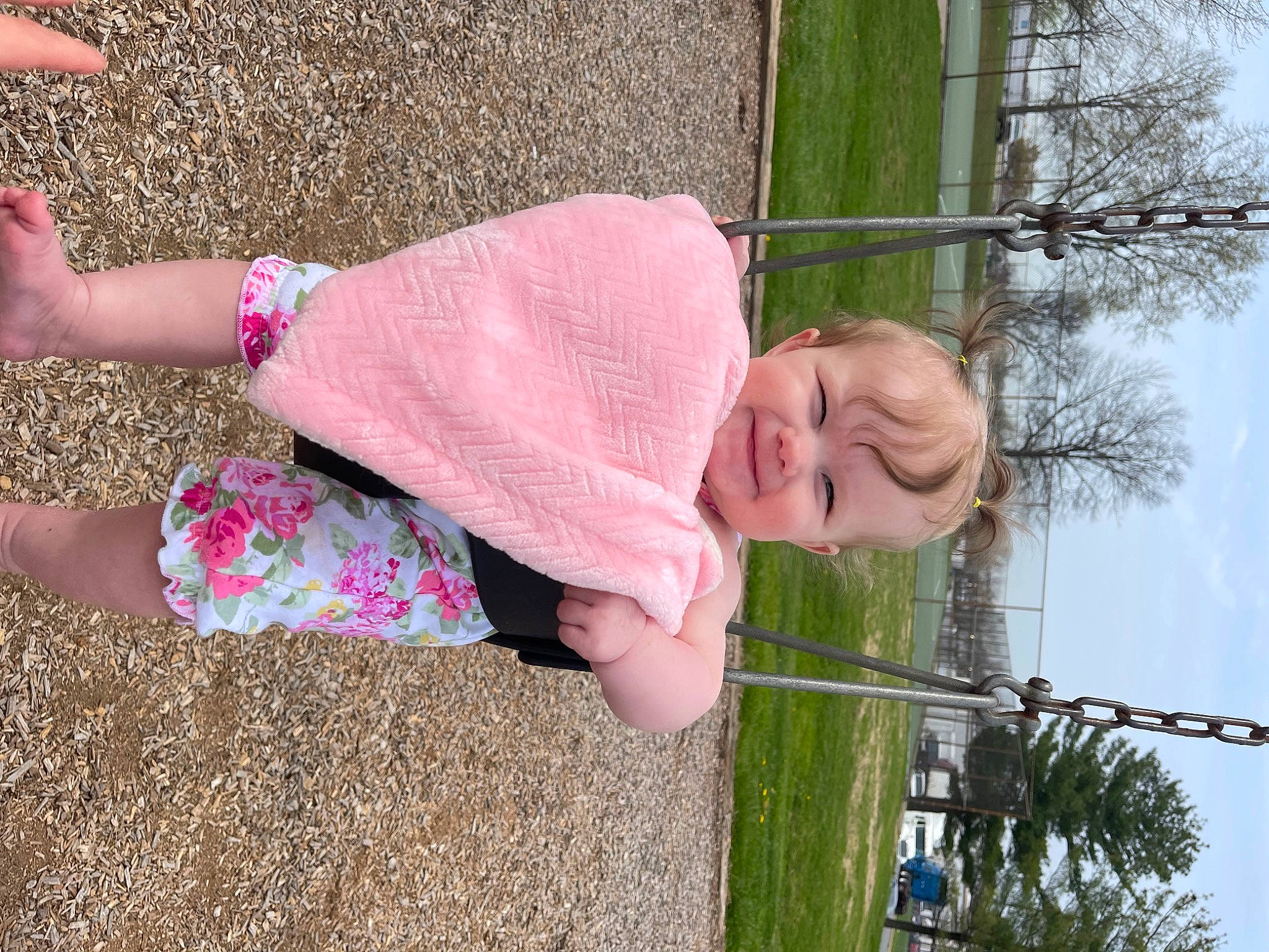 Kailani joined the competition — help win amazing prizes! baby_toddler_clothing, beauty, child, fun, grass, green, happy, human_leg, joy, leisure, magenta, outdoor_play_equipment, people_in_nature, person, pink, plant, recreation, sky, smile, spring