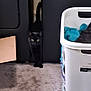 Lucky joined the competition — help win amazing prizes! animal, black_cat, blurred, carpet, cat, clothes, corner, curious, door, floor, furniture, green_eyes, home, indoor, laundry_basket, peeking, pet, plastic_basket, shadow, tail