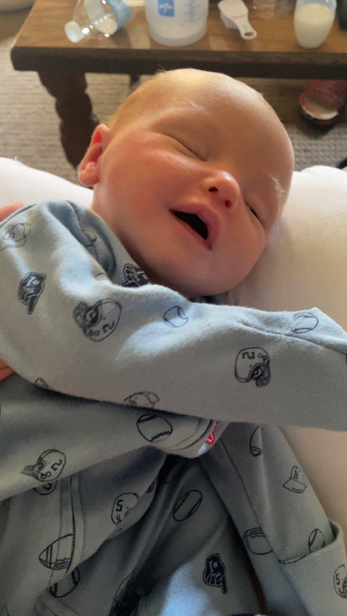 Myles is registered to the contest to win money with this photo: baby, baby_products, baby_toddler_clothing, carmine, cheek, child, chin, comfort, eyebrow, face, happy, head, linens, pattern, person, skin, sleeve, smile, toddler