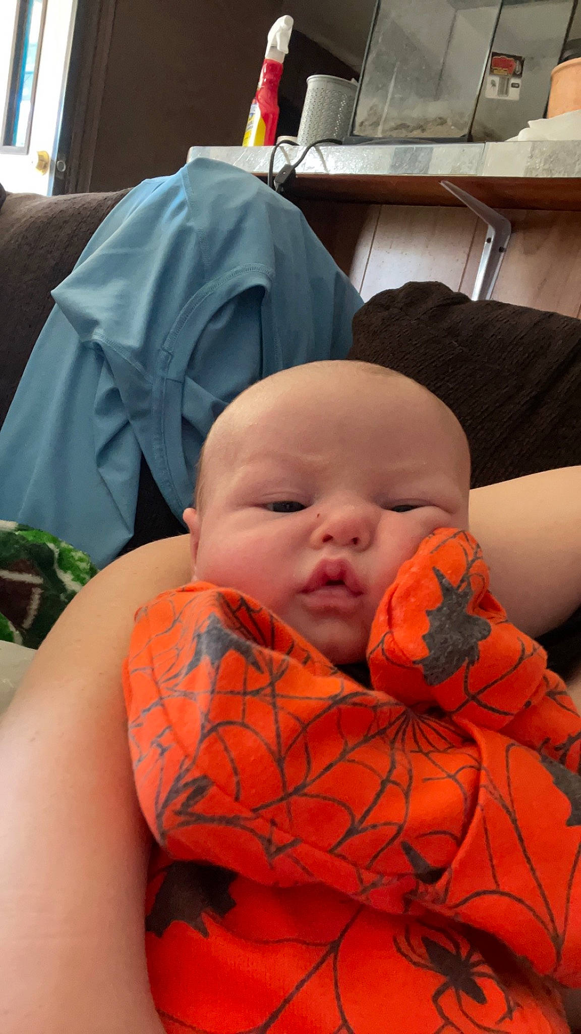 Myles joined the competition — help win amazing prizes! abdomen, baby, baby_toddler_clothing, cheek, child, comfort, curtain, grass, happy, head, linens, mouth, orange, pattern, peach, person, room, sitting, skin, toddler