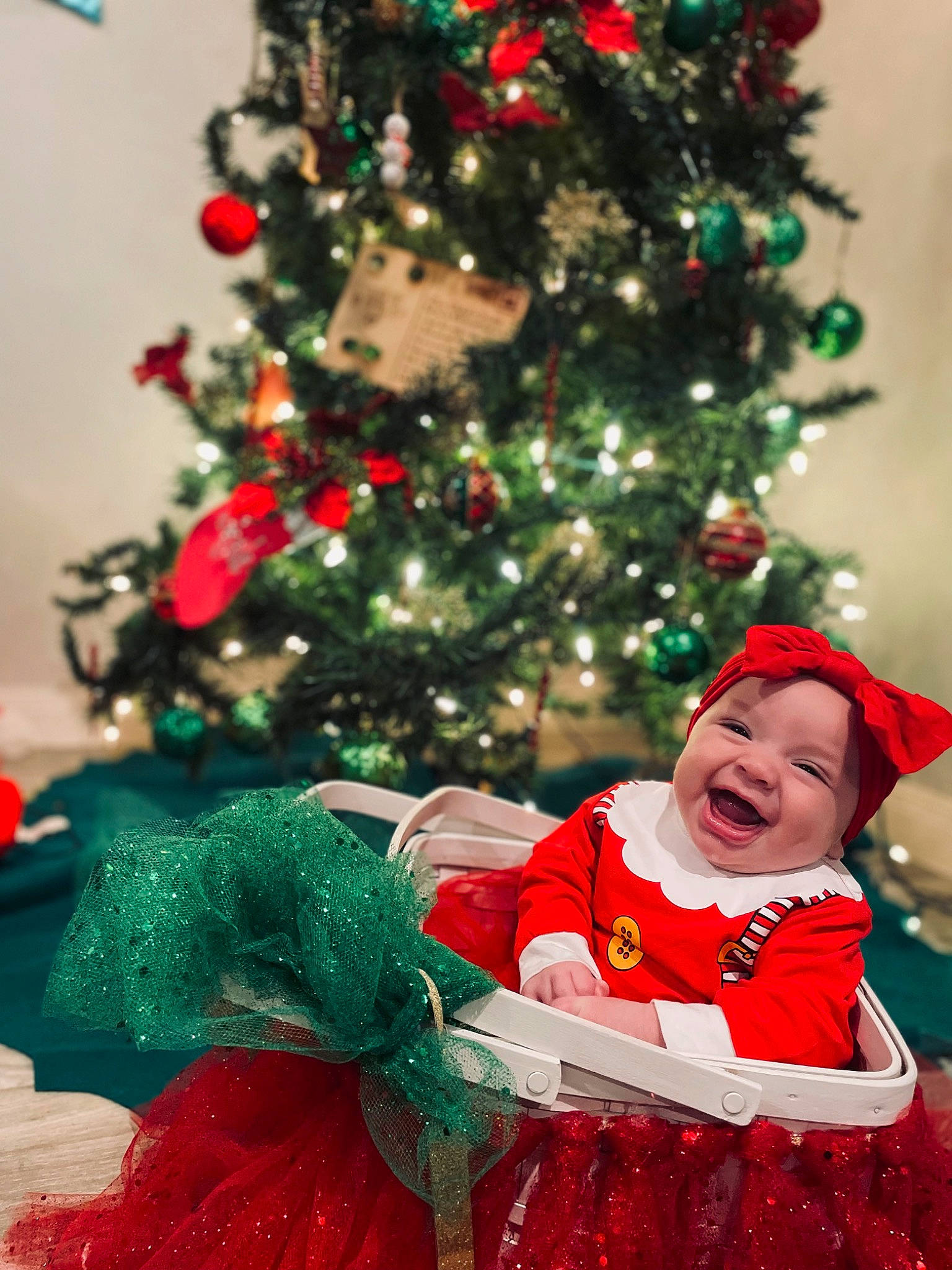 Justyce is registered to the contest to win money with this photo: christmas, christmas_decoration, christmas_ornament, christmas_tree, conifer, event, evergreen, green, happy, headwear, holiday, holiday_ornament, ornament, person, plant, red, smile, toddler, tradition, tree