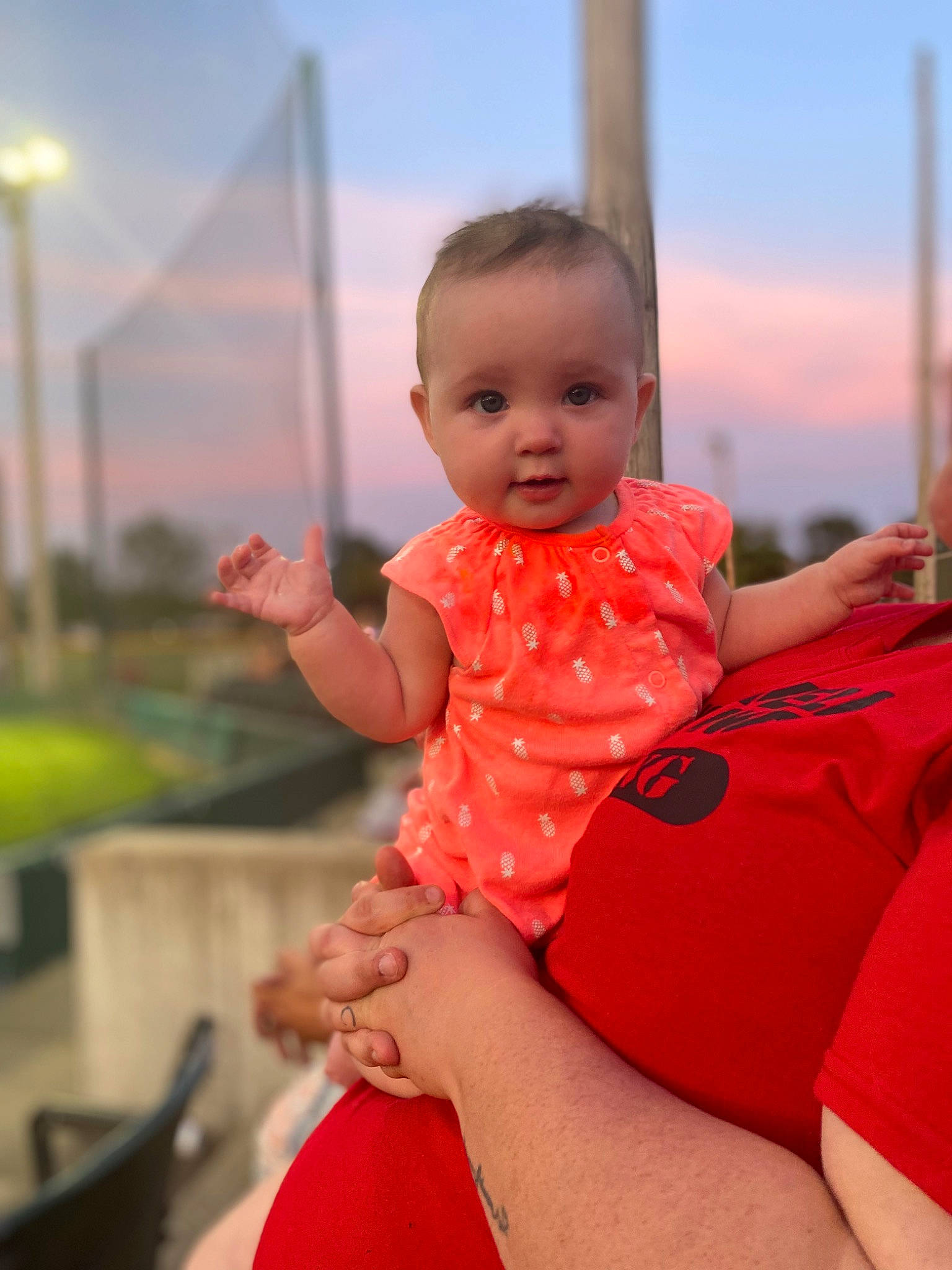 Journee is registered to the contest to win money with this photo: baby, baby_toddler_clothing, child, eye, face, facial_expression, finger, flash_photography, fun, hairstyle, happy, leg, leisure, person, pink, skin, sky, smile, thigh, thumb