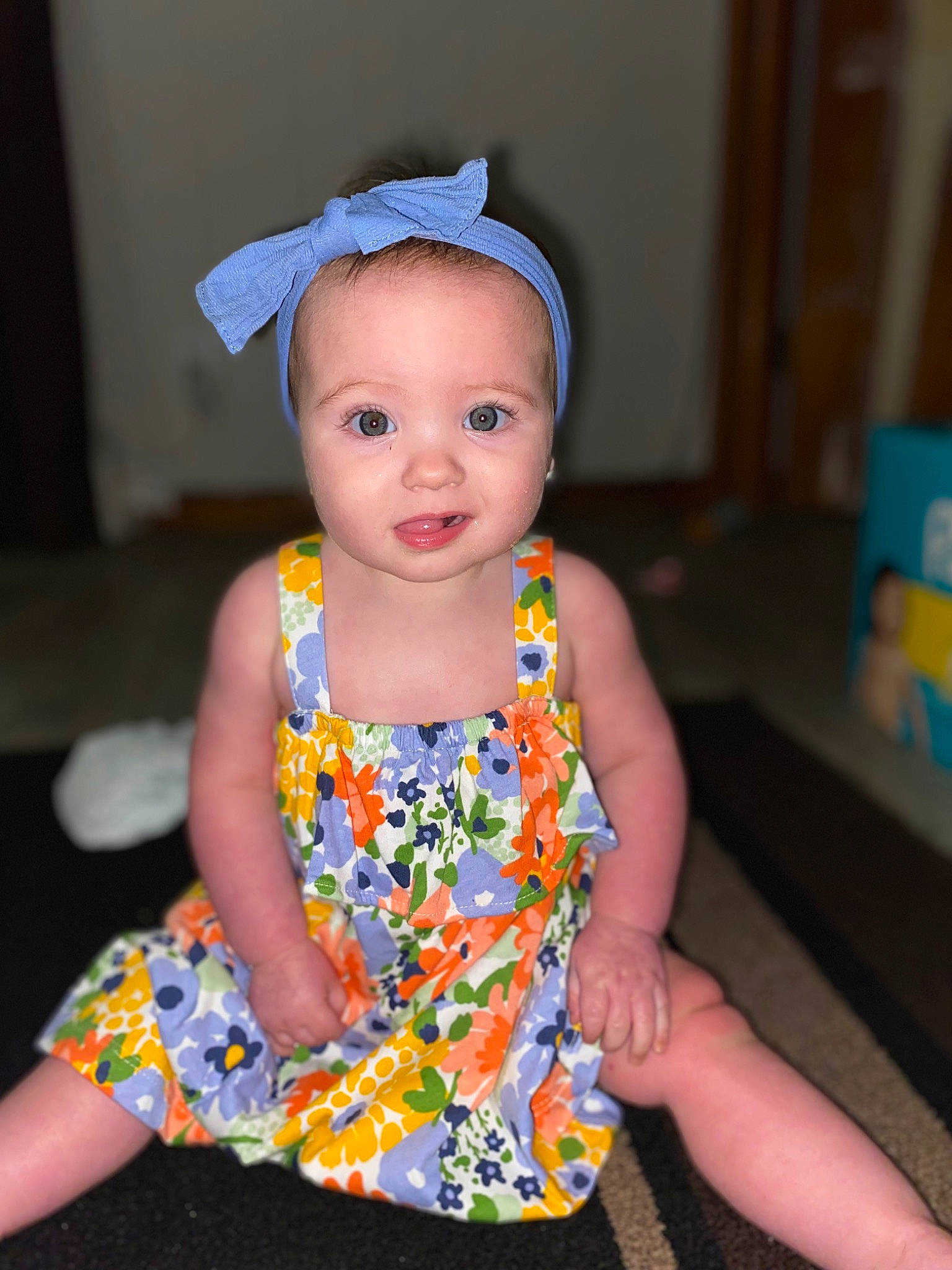 Journee is registered to the contest to win money with this photo: baby, baby_toddler_clothing, cap, cheek, child, day_dress, dress, electric_blue, fun, happy, magenta, pattern, person, pink, sitting, skin, sleeve, smile, standing, t_shirt