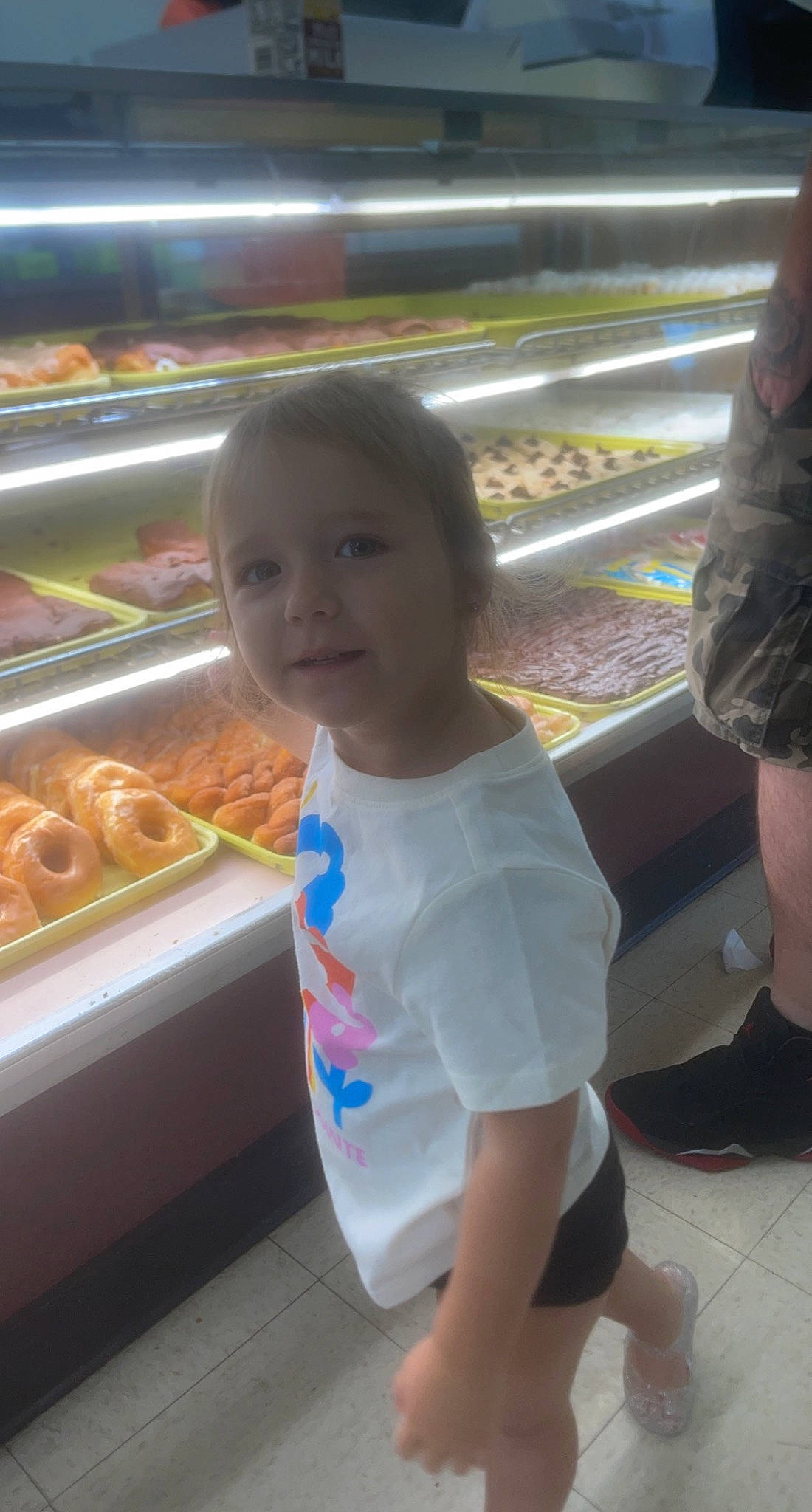 Ashtyn joined the competition — help win amazing prizes! baby, baking, barefoot, child, cuisine, flip_flops, food, foot, fun, happy, human_leg, leisure, person, sandal, shorts, sitting, slipper, standing, thigh, toddler