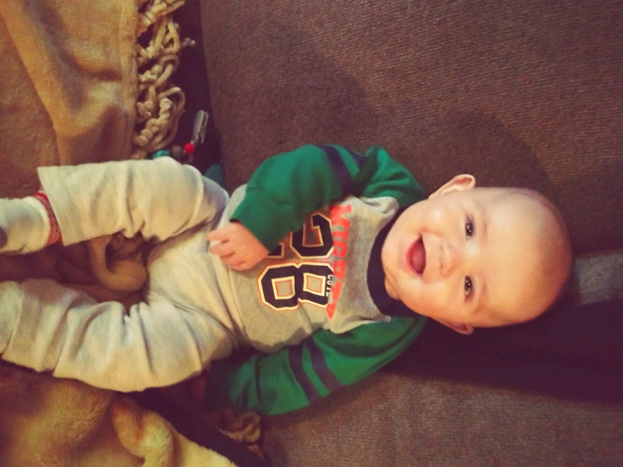 Zeppelin joined the competition — help win amazing prizes! baby, baby_toddler_clothing, cheek, child, comfort, eye, facial_expression, fun, happy, head, human_body, joy, nose, person, room, sitting, skin, sleeve, smile, textile