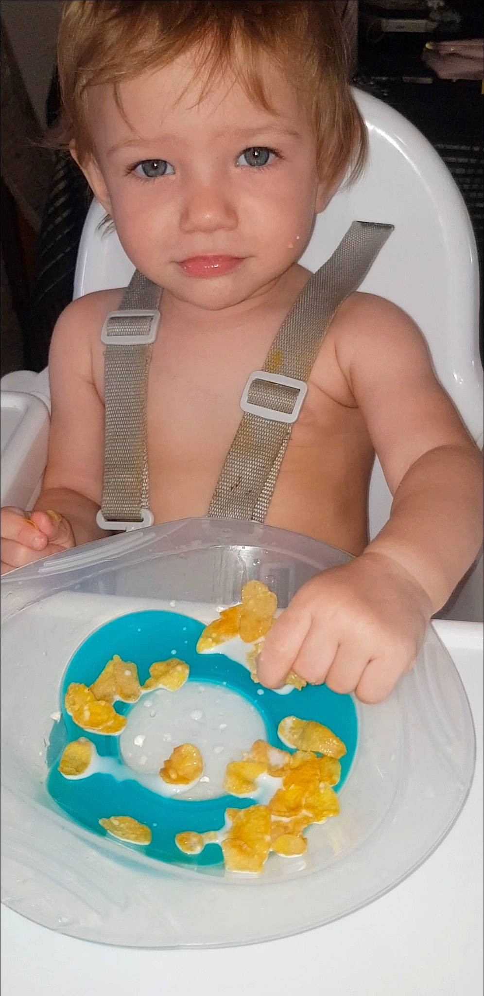 Bodhi is registered to the contest to win money with this photo: baby, baby_food, blue, chair, chest, child, comfort_food, cooking, cuisine, dish, food, ingredient, junk_food, nail, person, play, product, sweetness, table, tableware