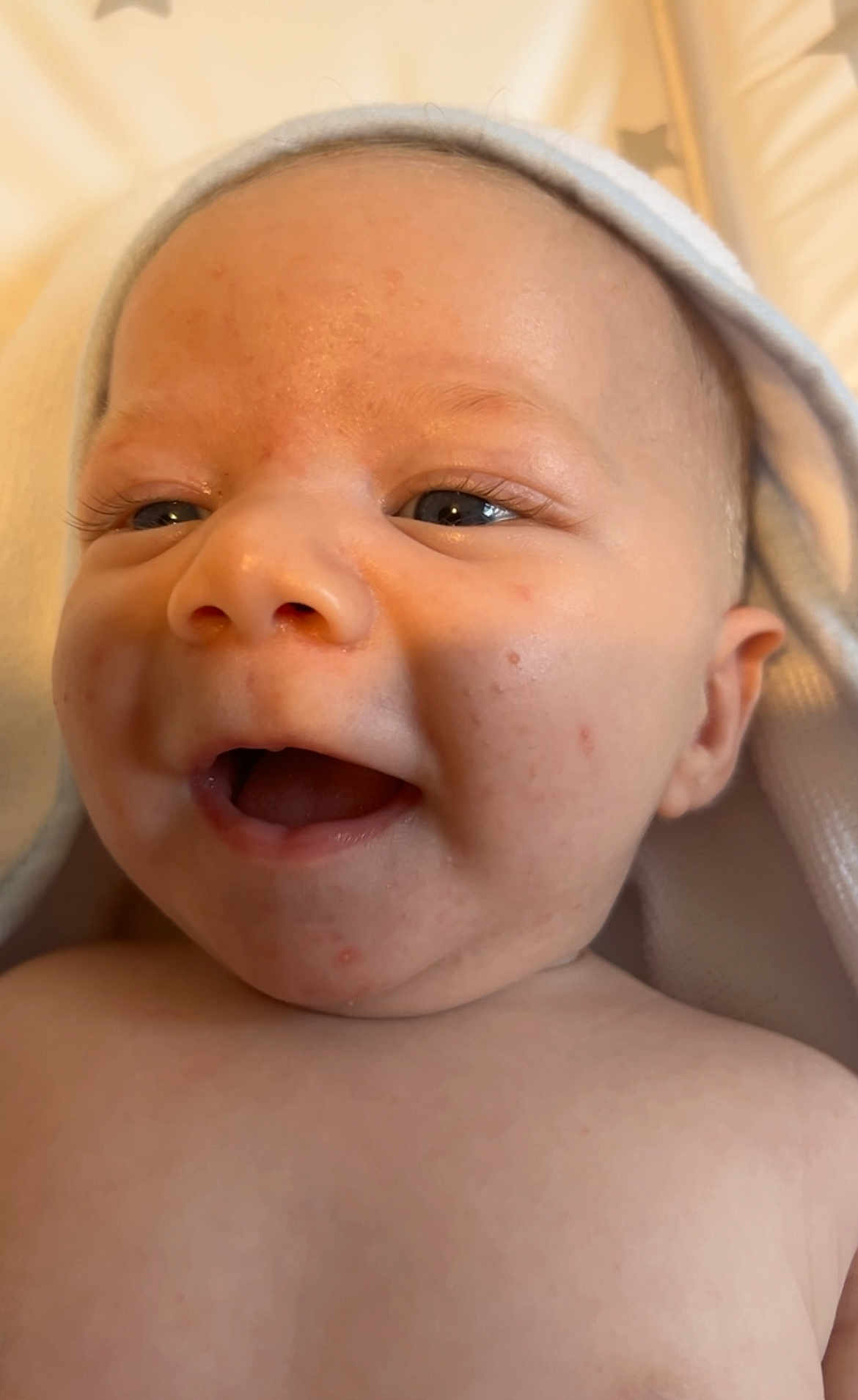 Max joined the competition — help win amazing prizes! baby, infant, close_up, smiling, face, eyes, skin, towel, newborn, cute, happy, child, portrait, expression, mouth, cheeks, soft_light, head, human, baby_acne