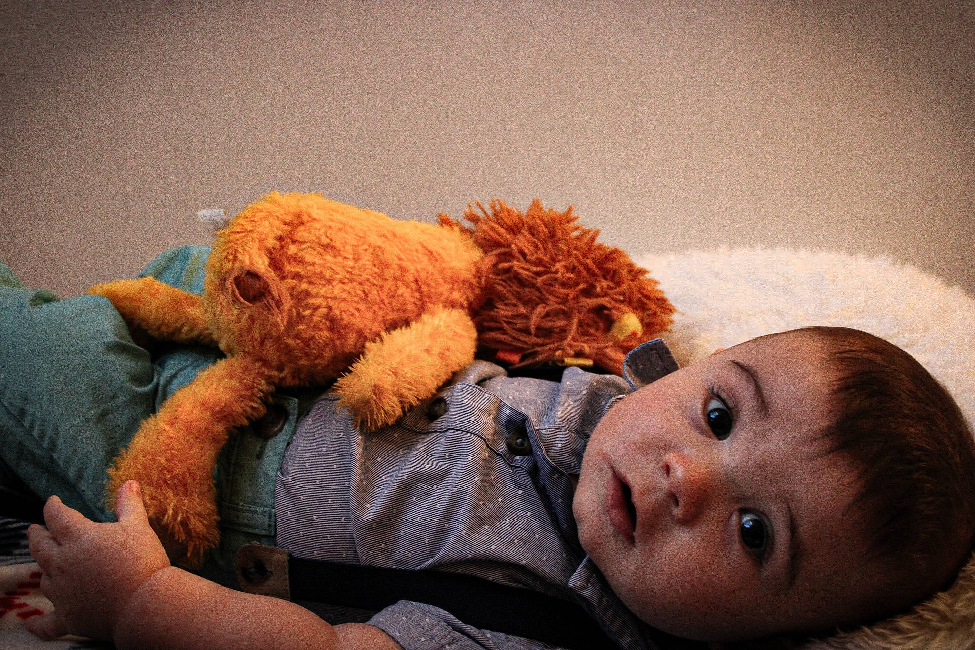 Declan joined the competition — help win amazing prizes! baby, baby_sleeping, bed, child, comfort, companion_dog, couch, fur, gesture, linens, person, plush, room, sitting, skin, stuffed_toy, teddy_bear, toddler, toy, wool