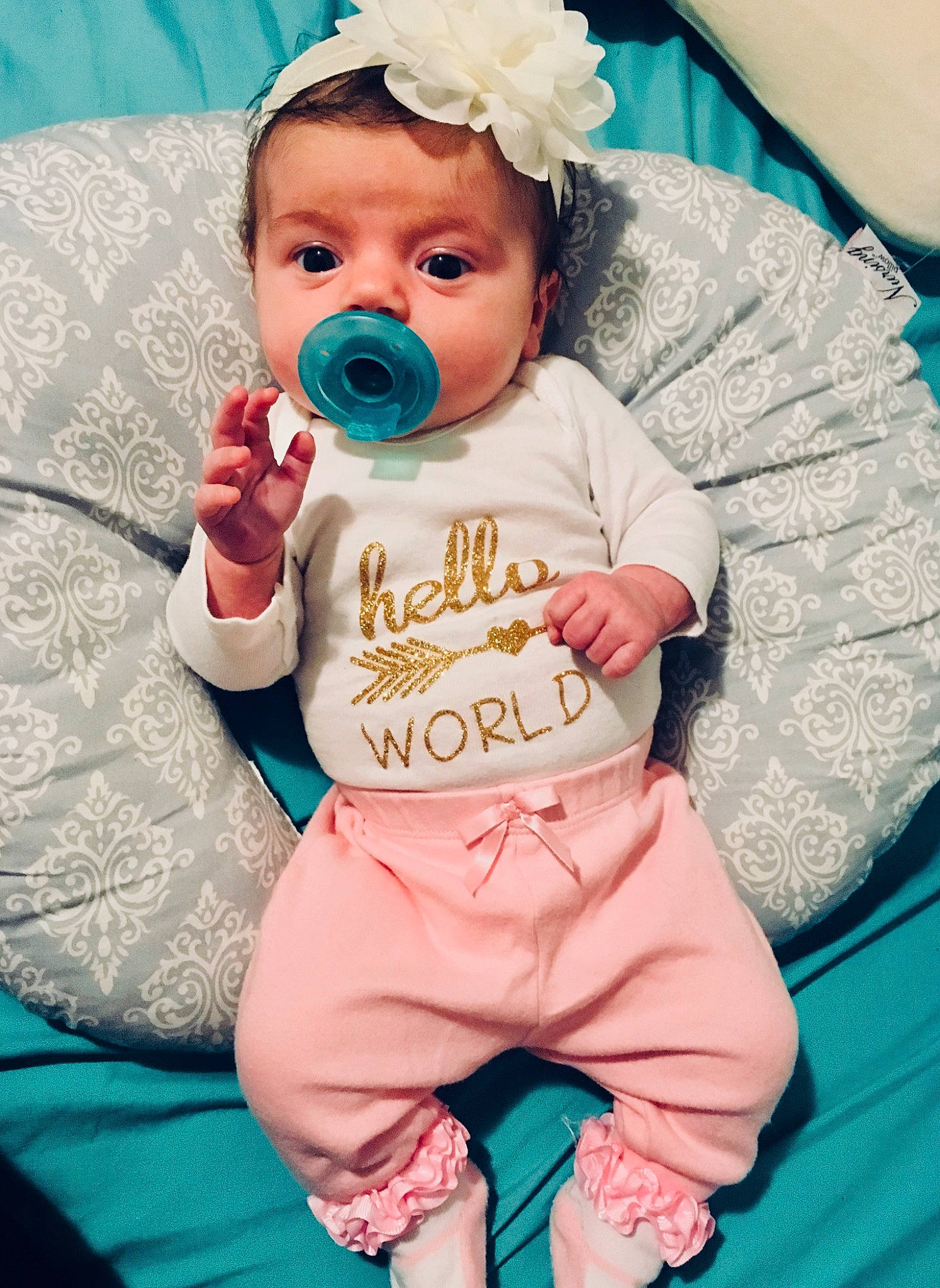 Dawnlyn joined the competition — help win amazing prizes! baby, baby_products, baby_toddler_clothing, blue, cheek, child, eye, head, headgear, person, pink, product, skin, sleeve, toddler, turquoise